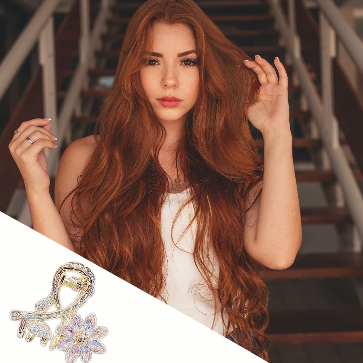 Lurrose Mini Claw Clips 2 Pack - Flower Hair Clips with Zirconia Crystals for Women & Girls - No-Scratch Hair Accessories for Curly, Wavy & Straight Hair - Perfect for School, Work, Parties & Everyday Styling