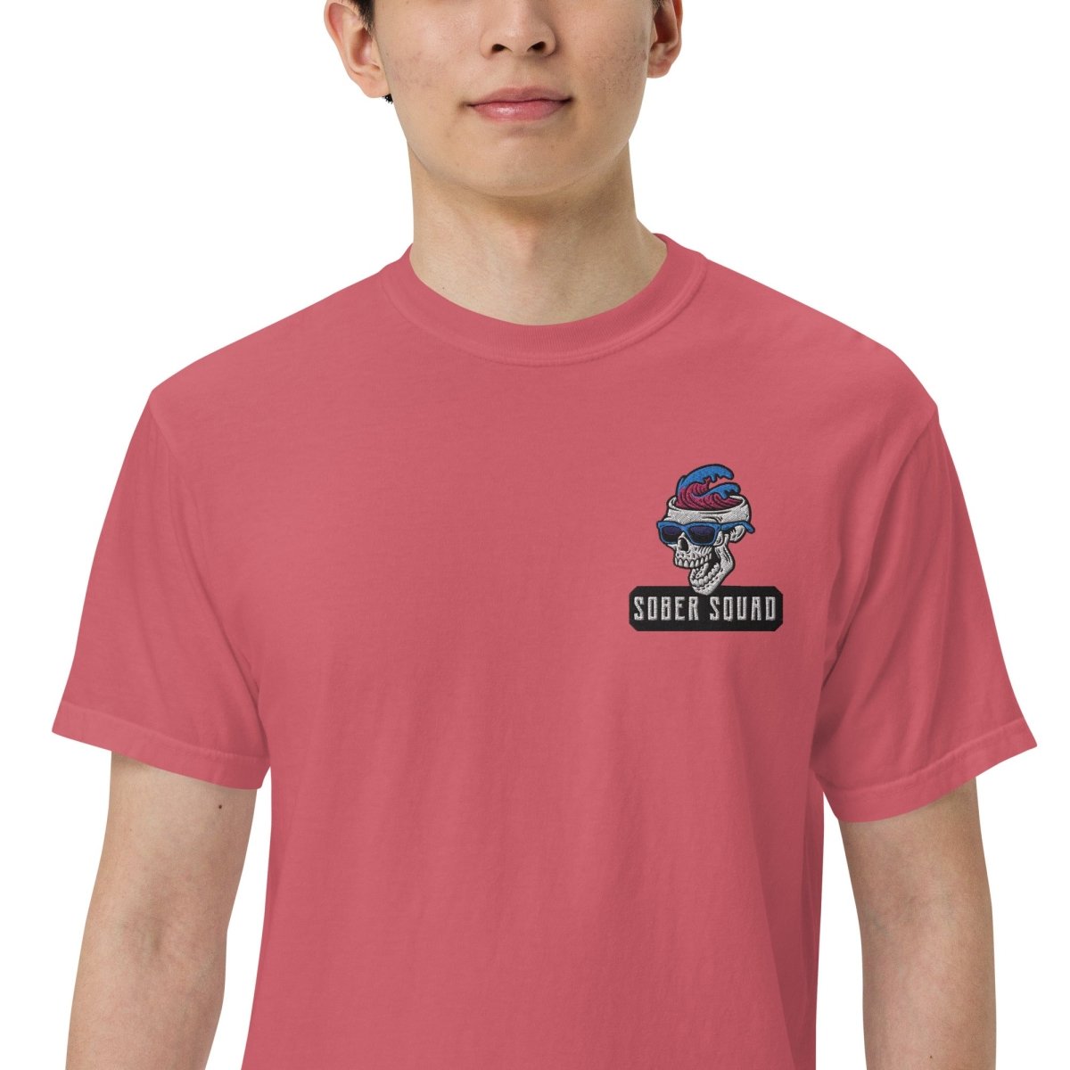 Sober Squad Embroidered Unisex Heavyweight Cotton T-Shirt for Men & Women | Casual Streetwear for Everyday Wear & Recovery Support
