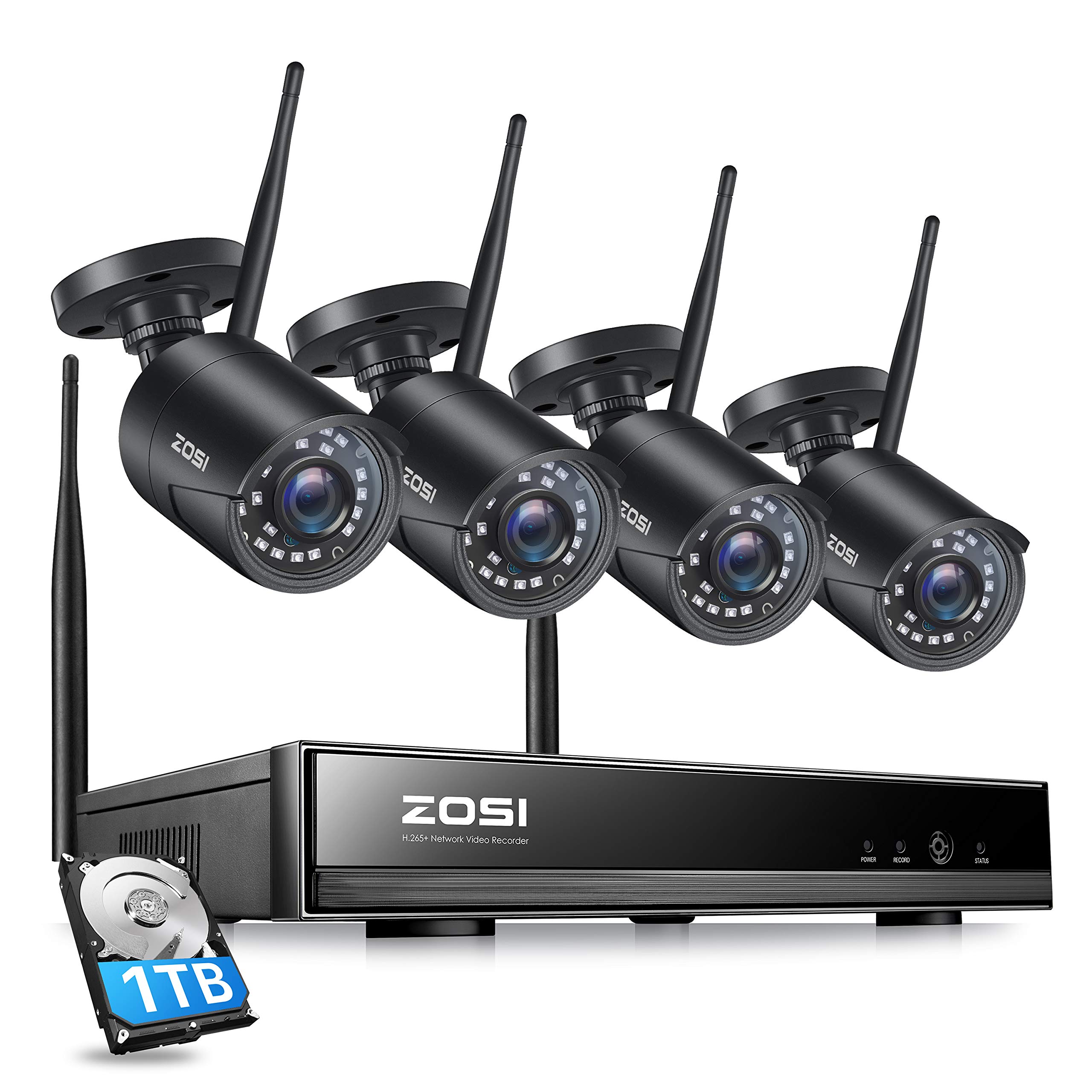 ZOSI 1080P Wireless Security Camera System with 8 Channel NVR & 1TB HDD - 4pcs 1080P WiFi IP Cameras for Indoor/Outdoor Use | Plug-in, Night Vision, Motion Detection, Remote Access | Ideal for Home Security, Business Surveillance & Property Monitoring