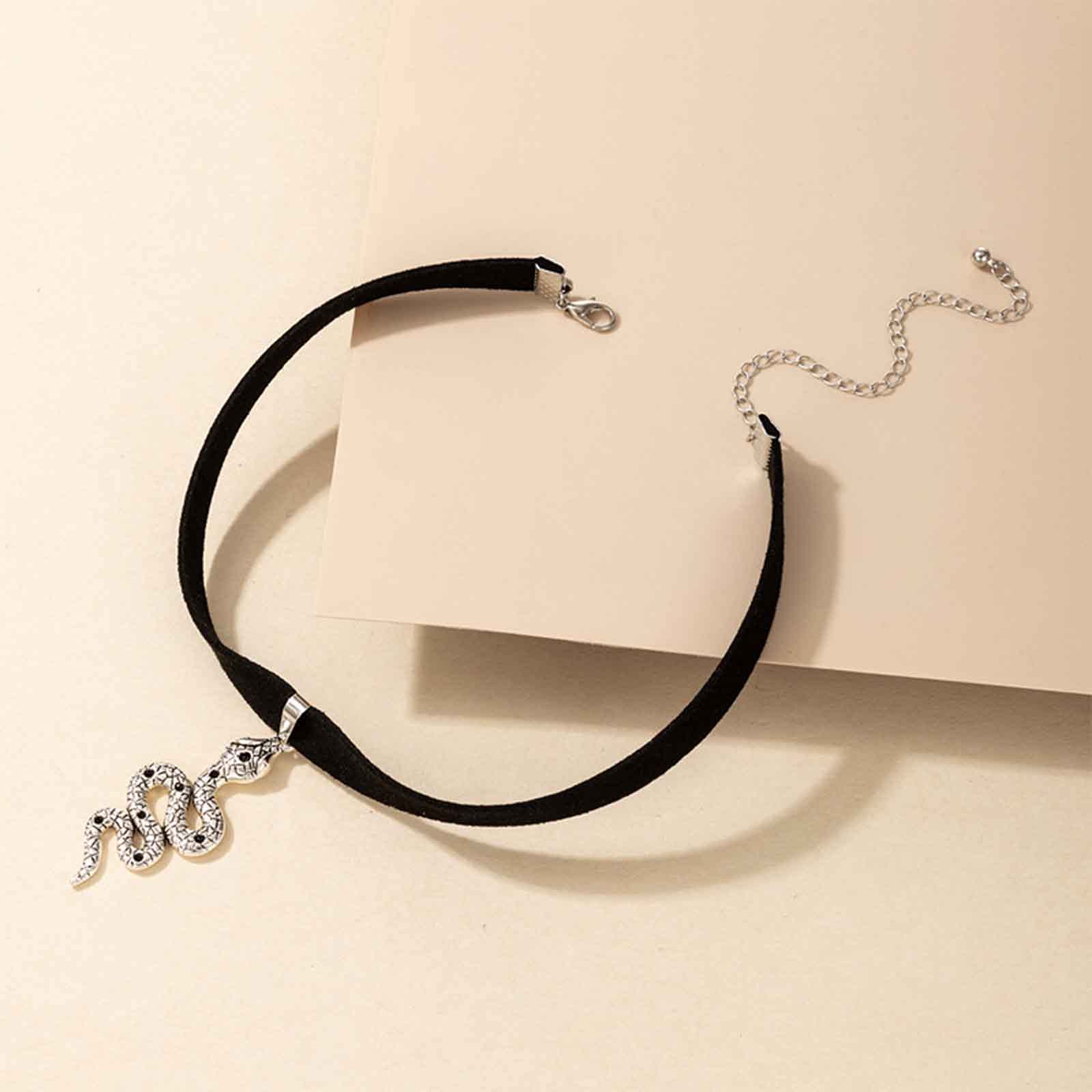 Gothic Punk Snake Necklace for Women - Silver Serpent Pendant with Black Velvet Choker Chain | Stretch Ribbon Gothic Jewelry | Perfect for Halloween, Cosplay, and Alternative Fashion