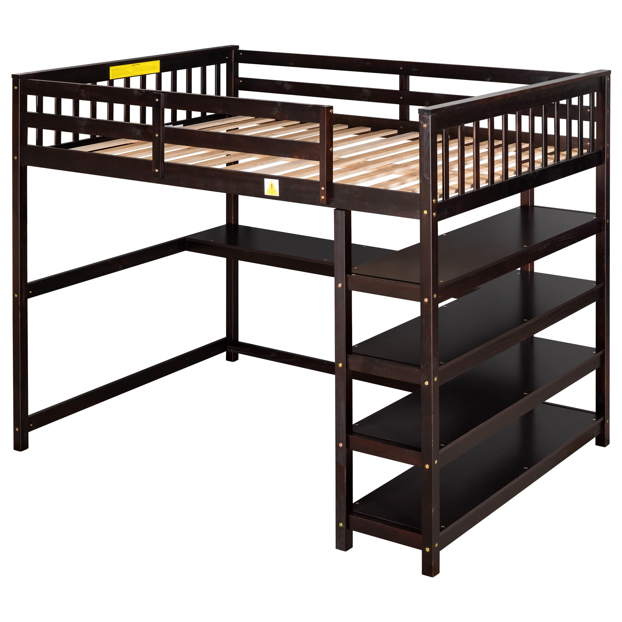 Bellemave Full Size Loft Bed with Desk & Storage Shelves - Solid Wood Loft Bed Frame for Teens & Adults - Space-Saving Bedroom Furniture for Small Rooms, Dorms & Apartments (Espresso)