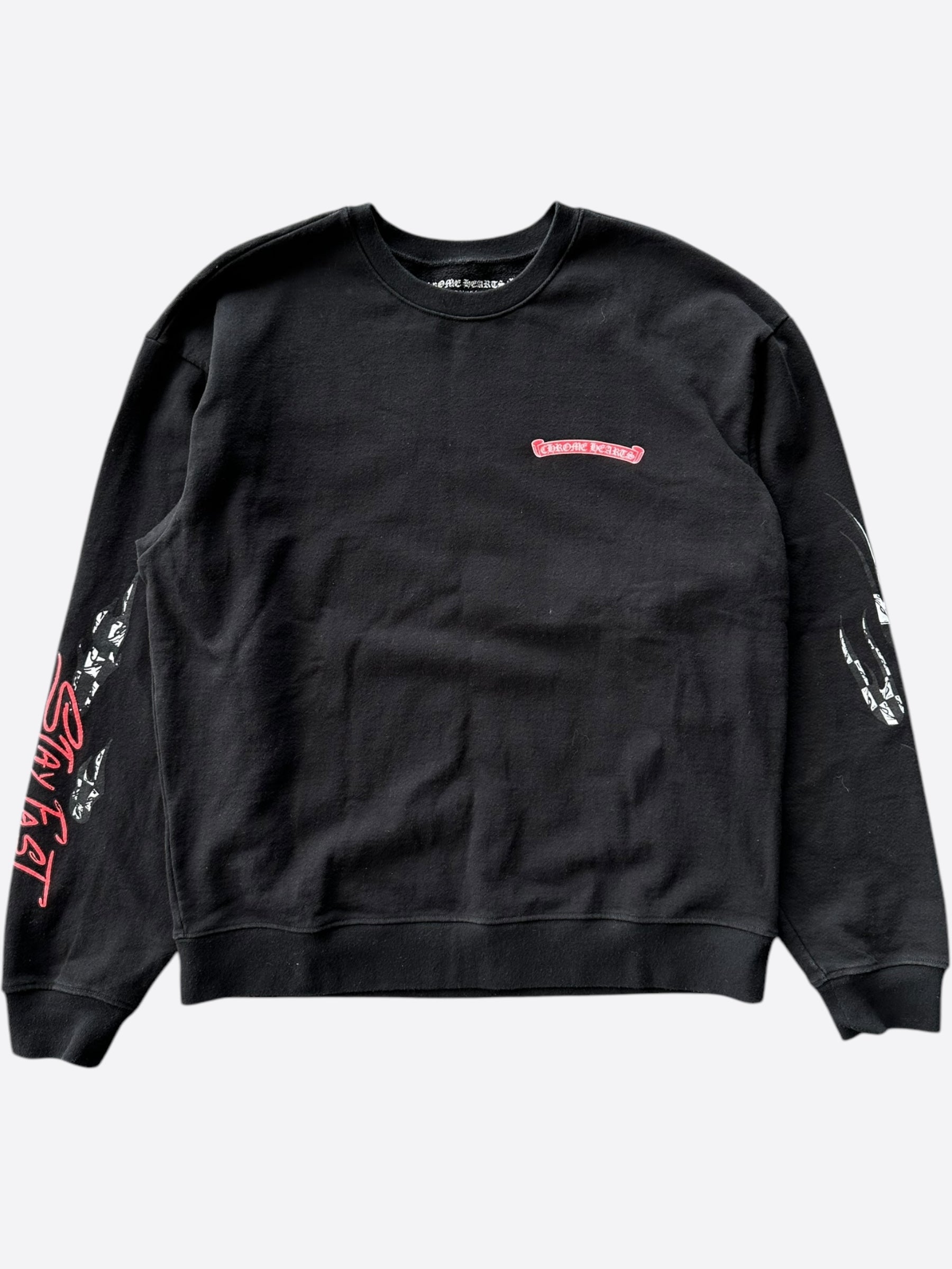 Chrome Hearts Black Matty Boy Stay Fast Sweater for Men - Luxury Gothic Streetwear Pullover - Perfect for Casual Outfits, Concerts, and Night Out