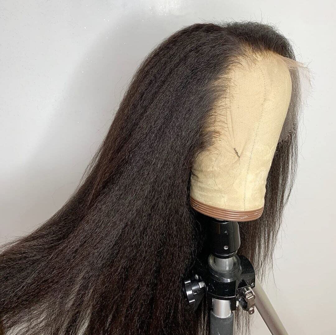 13x4 Middle Part Kinky Straight Human Hair Wig - Brazilian Lace Front Wig with V-Part Lace Frontal, 150% Density Italian Yaki Texture (14 Inches) for Natural Look & Everyday Wear | Perfect for Daily Styling, Parties & Special Occasions