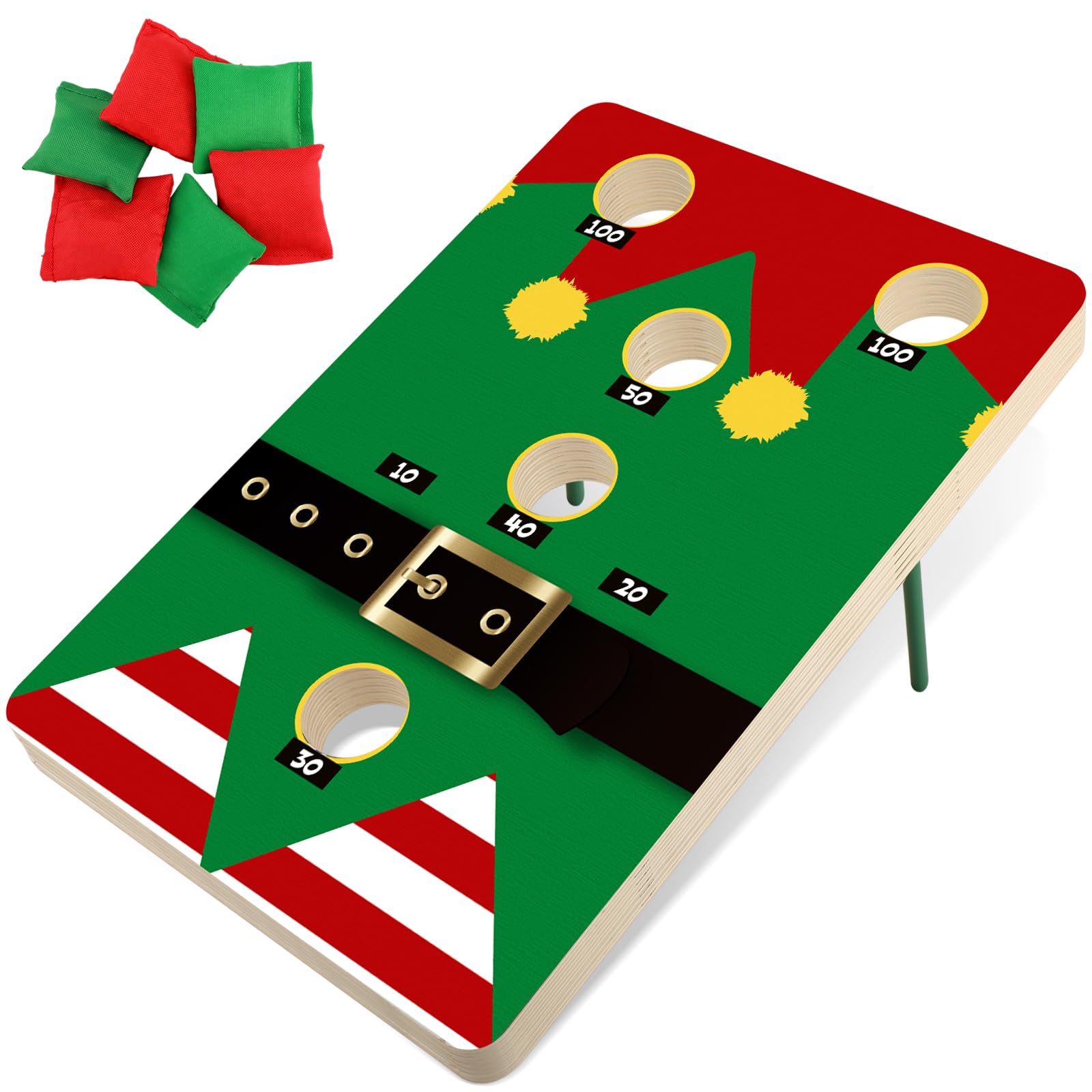 24 x 17 Inch Large Christmas Toss Game Set with 6 Bean Bags - Holiday Party Outdoor Games for Family, Beach & Yard Activities - Elf Themed Festive Fun (Perfect for Christmas Gatherings, Backyard Parties & Seasonal Celebrations)