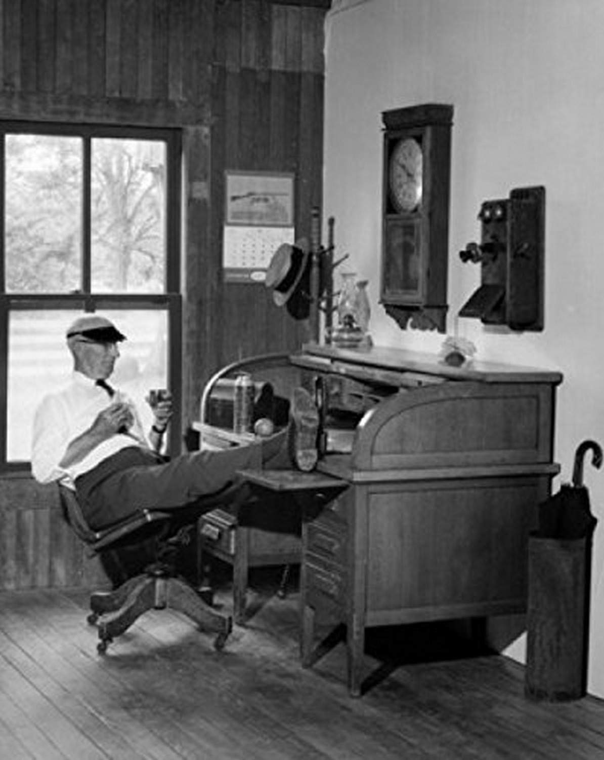 Senior Man Sitting with Feet on Desk - Vintage Office Decor Poster Print (18x24 Inches) - Perfect for Home, Office & Man Cave Wall Art
