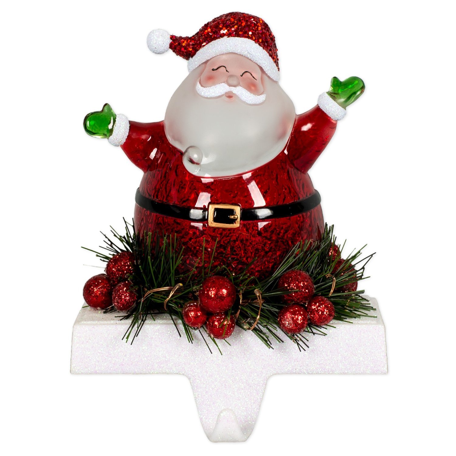 7 Inch Tall LED Santa Stocking Holder - Christmas Fireplace Mantel Decor with Warm White Lights for Holiday Home Decoration