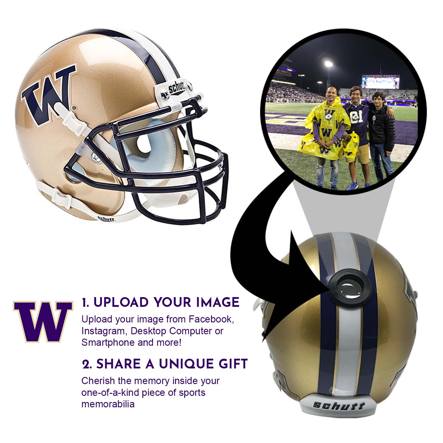 Washington Huskies College Football Collectible Mini Helmet - Authentic Replica with Display Stand - FANZ Collectibles - Perfect for Sports Memorabilia Collections, Game Room Decor, and UW Huskies Fan Gifts