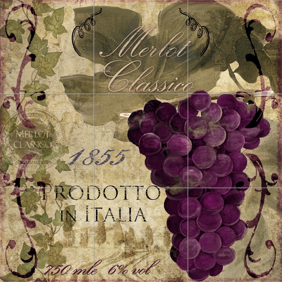 Vino Italiano I Ceramic Backsplash Tile Mural - Wine Themed Kitchen Decor - Color Bakery Design | Perfect for Italian Kitchen, Bar, Restaurant & Wine Cellar Accent Wall
