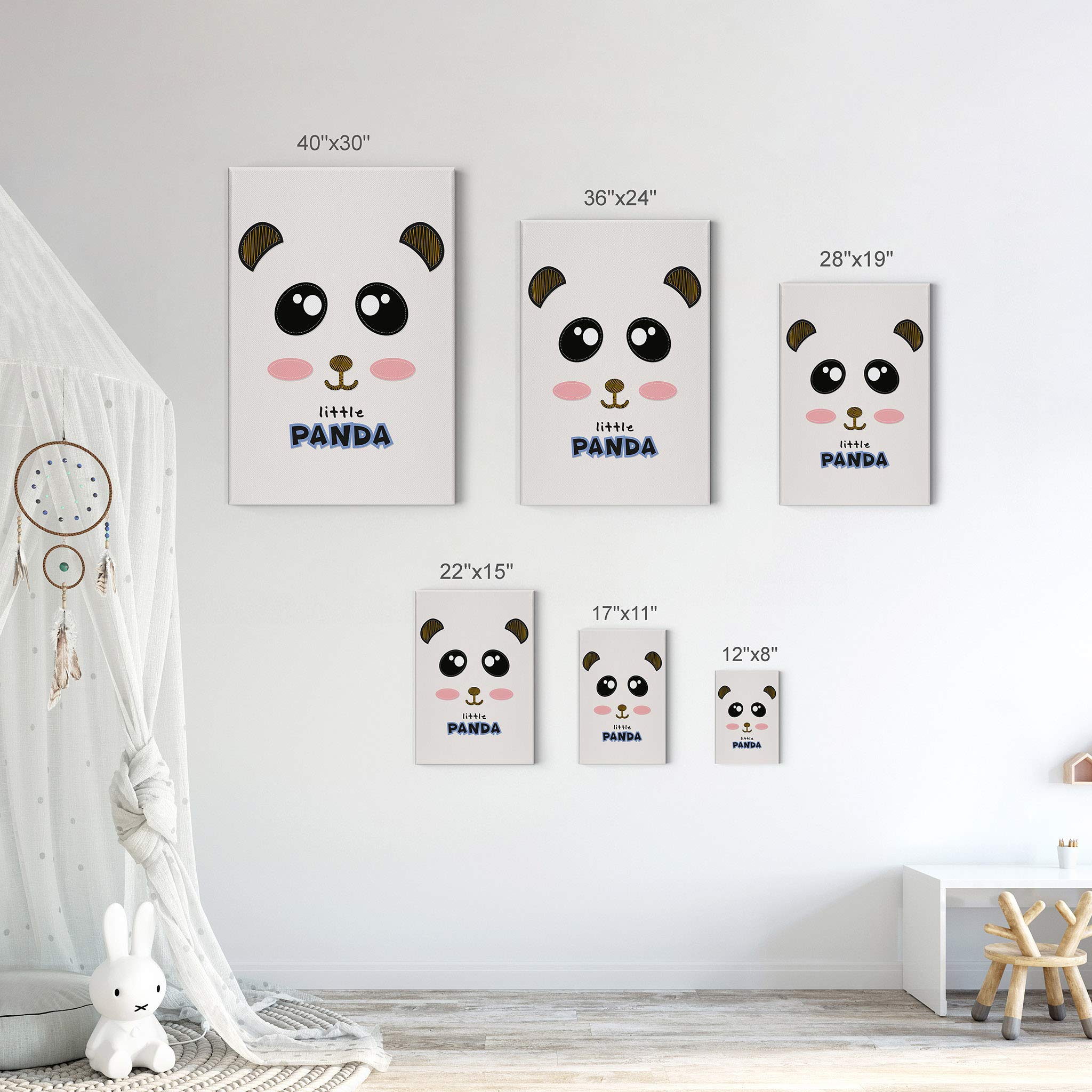 Smile Art Design Cute Little Panda Canvas Wall Art - 40x30 Inch Ready to Hang Nursery Decor, Kids Room Decor with Cream Background - Perfect for Baby's Room, Playroom & Children's Bedroom - Made in USA