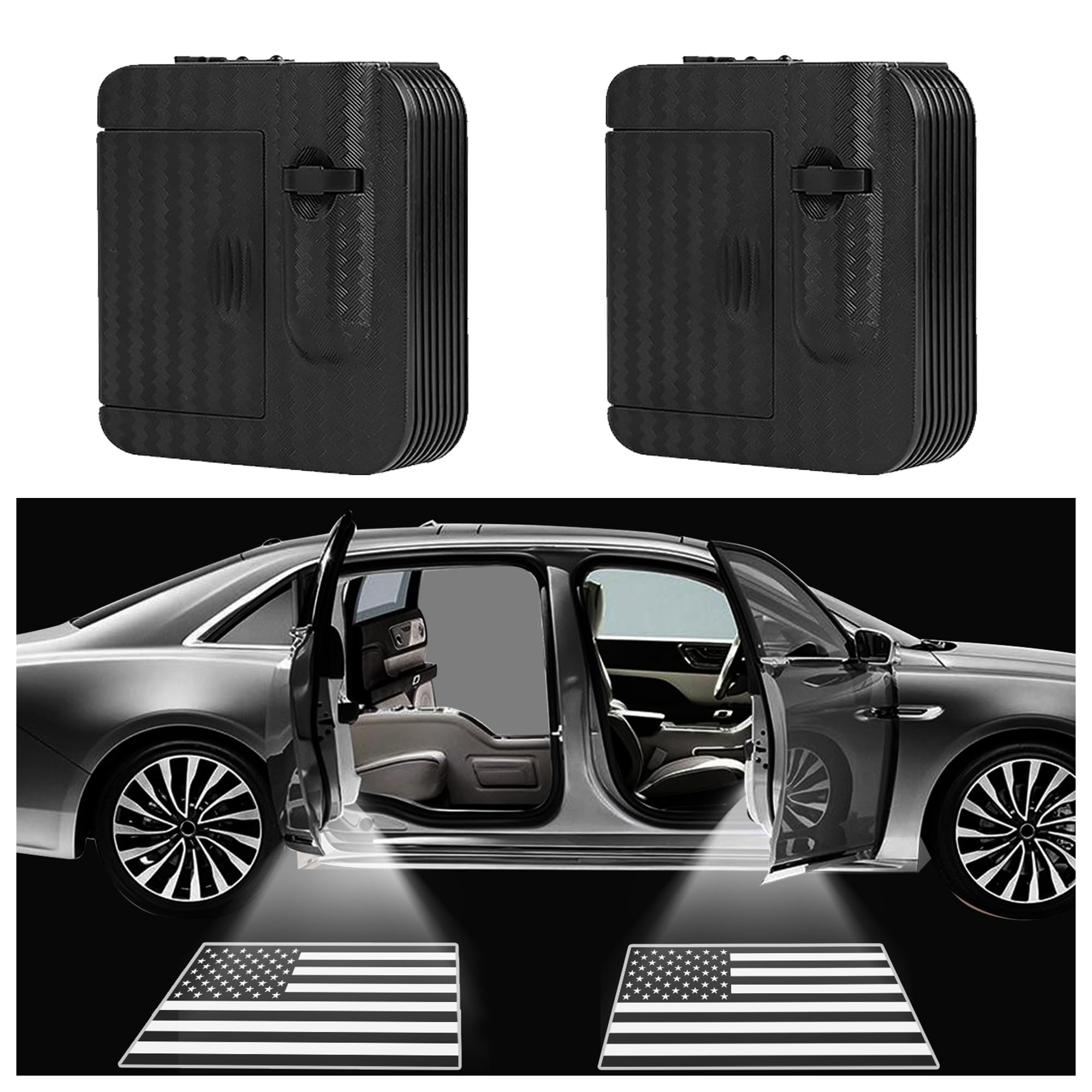 2PCS Universal Car Door Lights Logo Projector with Infrared Sensor - HD Welcome Lights for Cars, Trucks & SUVs | Black Flag Design | Perfect for Nighttime Safety & Custom Vehicle Decoration