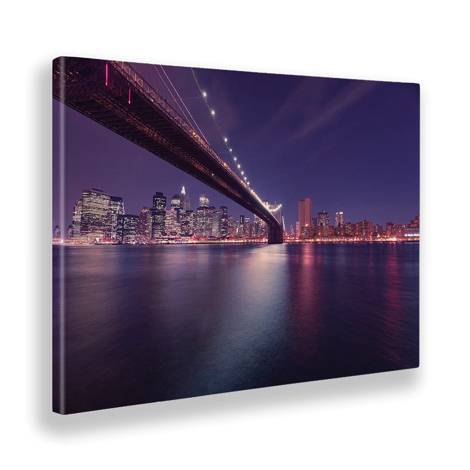 Giallobus - New York at Night Canvas Wall Art - 140x100 cm - Ready to Hang - Modern Home Decor for Living Room, Bedroom & Office