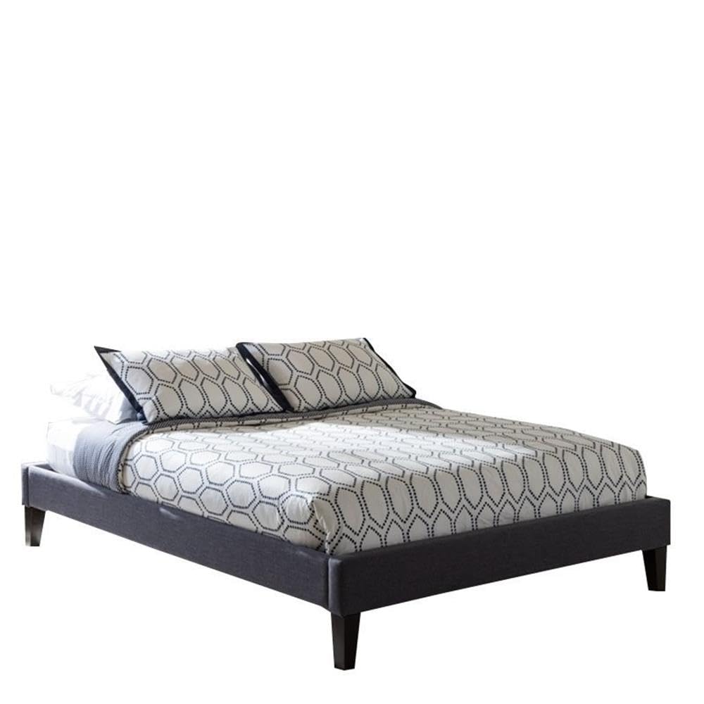 BOWERY HILL Modern Upholstered Full Size Platform Bed Frame in Dark Gray - Perfect for Contemporary Bedrooms & Small Spaces