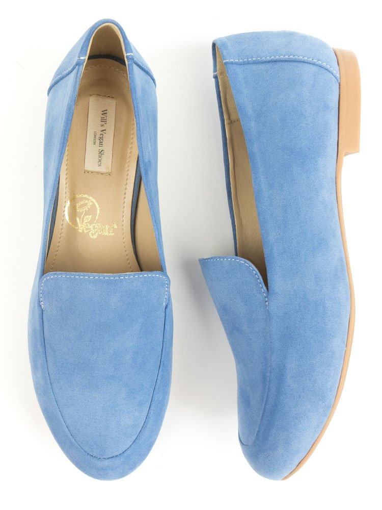 Will's Vegan Shoes Women's Blue Vegan Suede Loafers - Comfortable & Eco-Friendly Slip-On Shoes for Work, Travel & Casual Wear