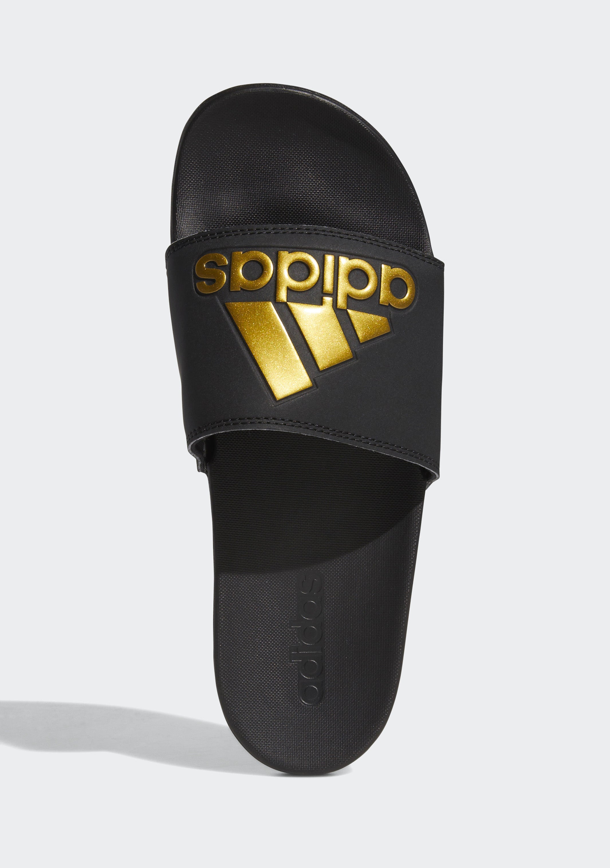 Adidas Men's Adilette Comfort Slide Sandals - Black/Gold - Ultra Comfortable Shower Slides for Men, Pool Slides, Beach Shoes, Gym & Lounge Wear
