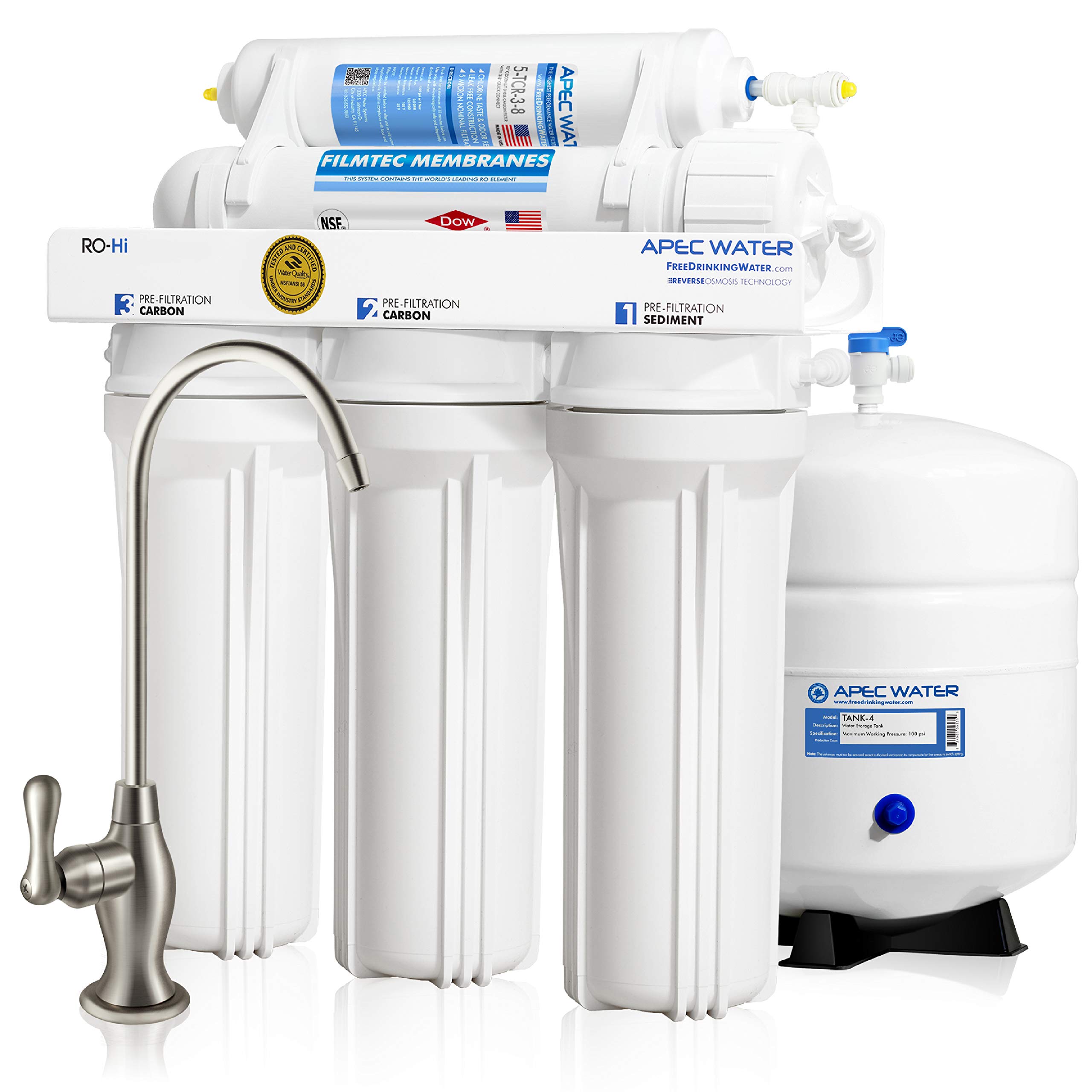 APEC Water Systems RO-Hi Top Tier Supreme Certified Reverse Osmosis Drinking Water Filter System - High Output, Fast Flow, Ultra Safe for Home & Office Use