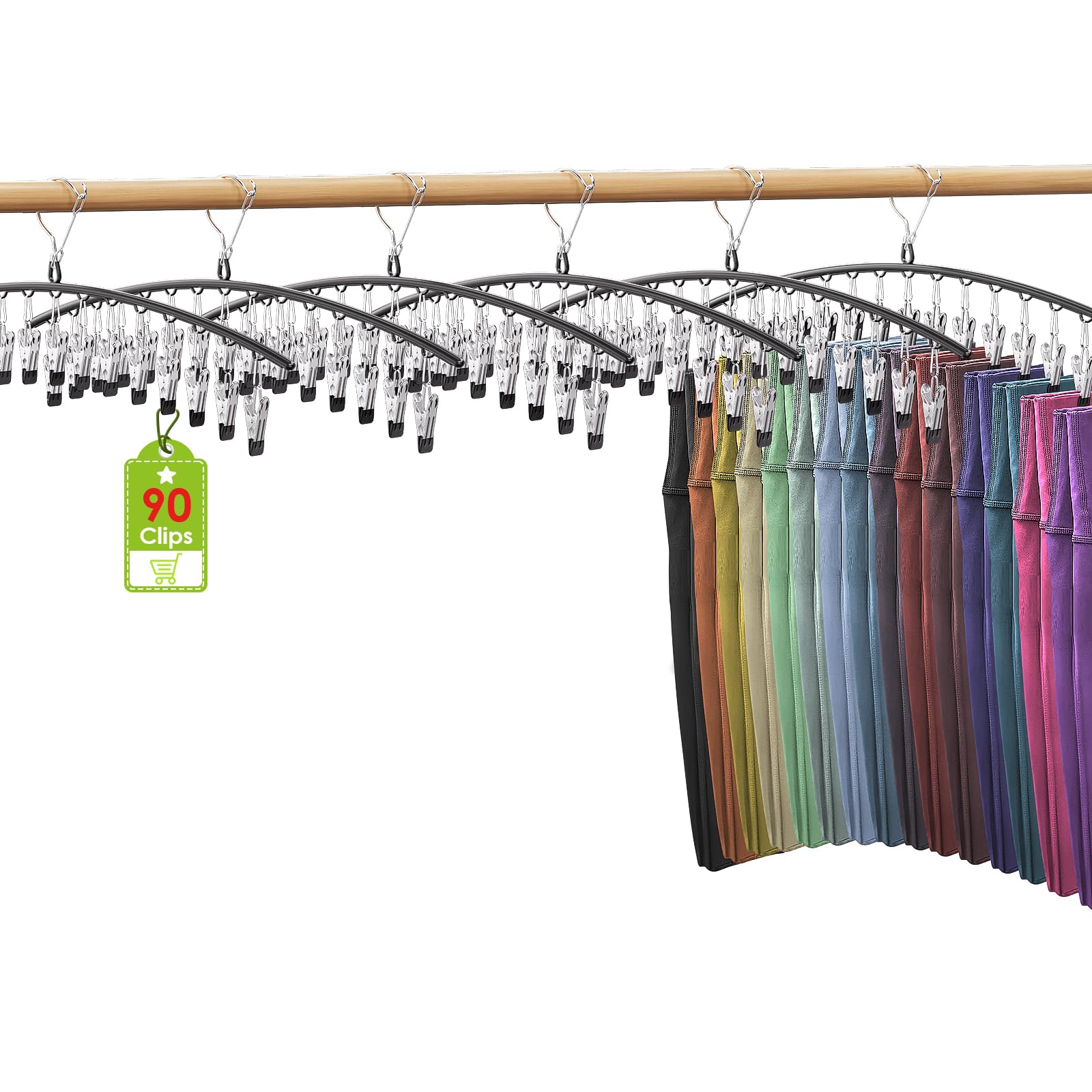 Feverdes 6-Pack Black Metal Pants Hangers with Rubber Coated Clips - Space Saving Closet Organizer for Leggings, Jeans, Skirts - Perfect for Wardrobe Storage and Closet Organization