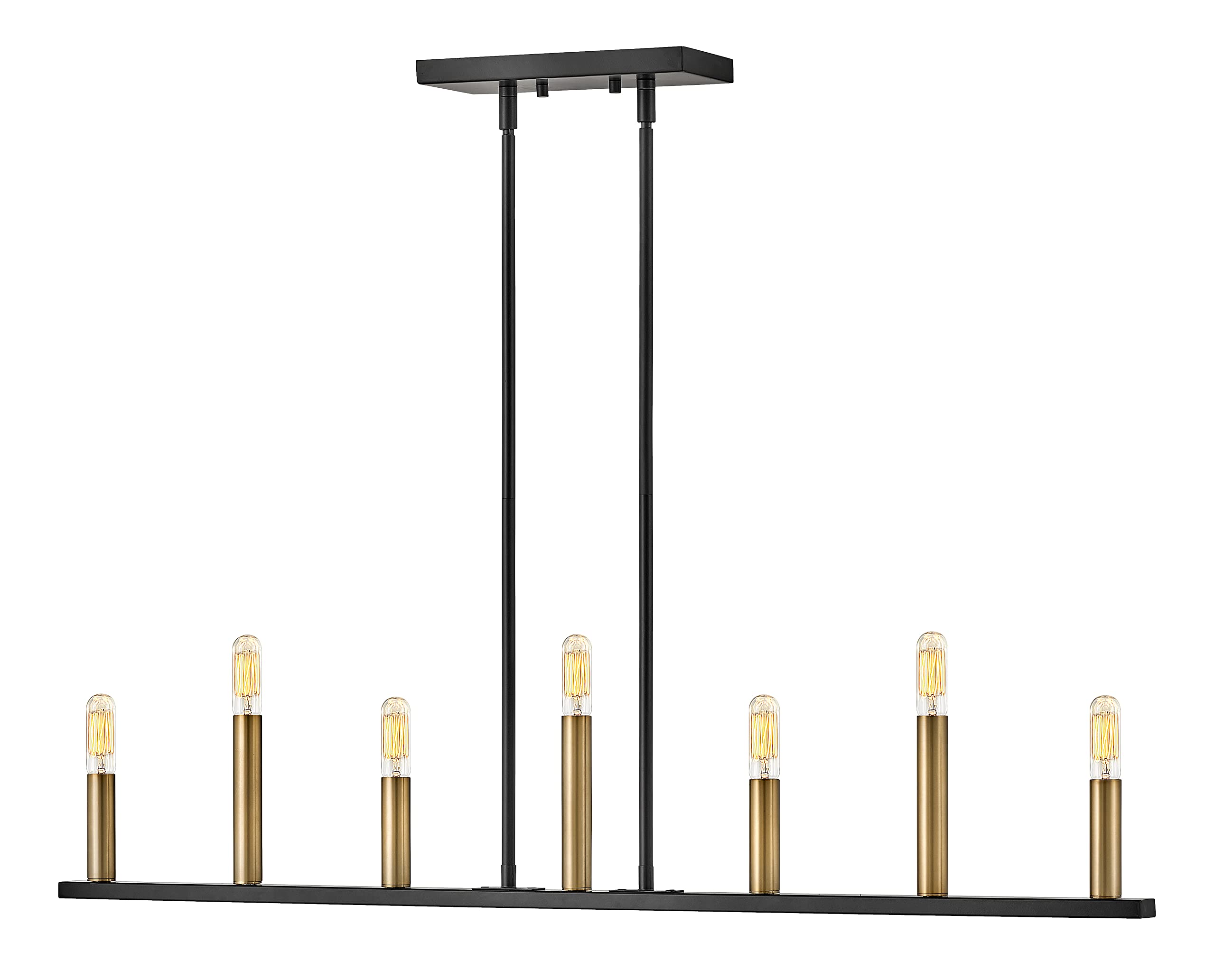 Lark Lazlo 83156BK 7-Light Dimmable Linear Chandelier with Candle-Style Sockets in Black & Lacquered Brass - Perfect for Dining Room, Kitchen Island, or Entryway Lighting
