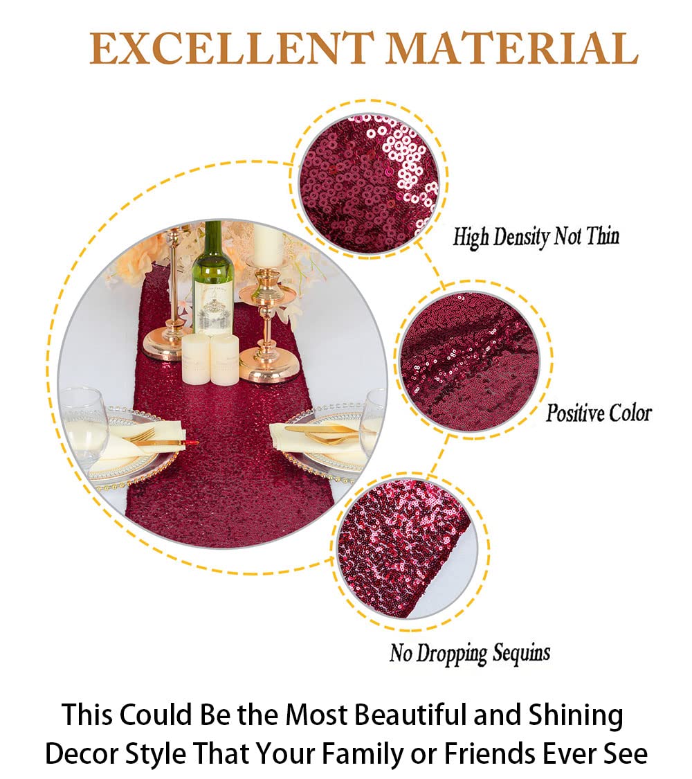 ShinyBeauty 12x108-Inch Burgundy Sequin Table Runner - Pack of 15 Glitter Wedding Table Covers for Party Decorations | Perfect for Bridal Showers, Baby Showers & Birthday Celebrations