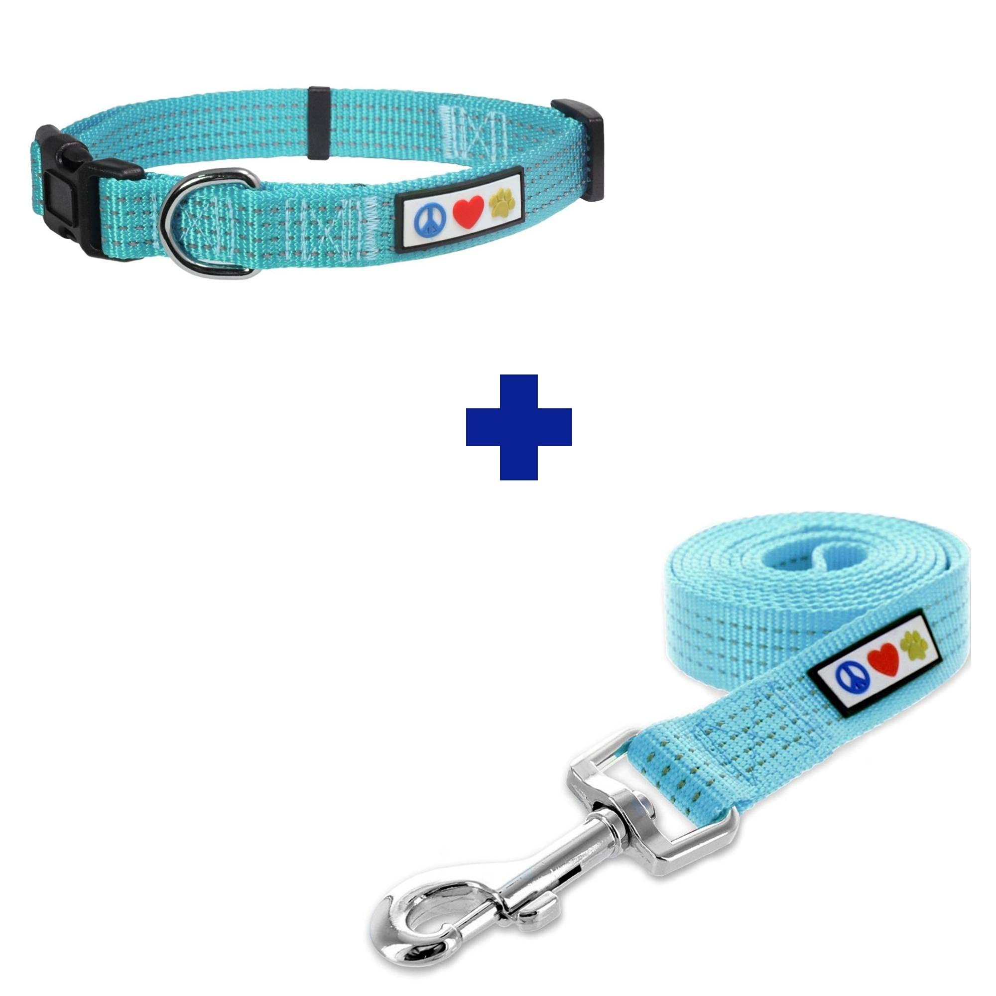 Pawtitas Reflective Dog Collar & Leash Set - Medium Size, Teal Color | Durable & Adjustable for Walking, Training & Night Safety | Perfect for Medium Dogs