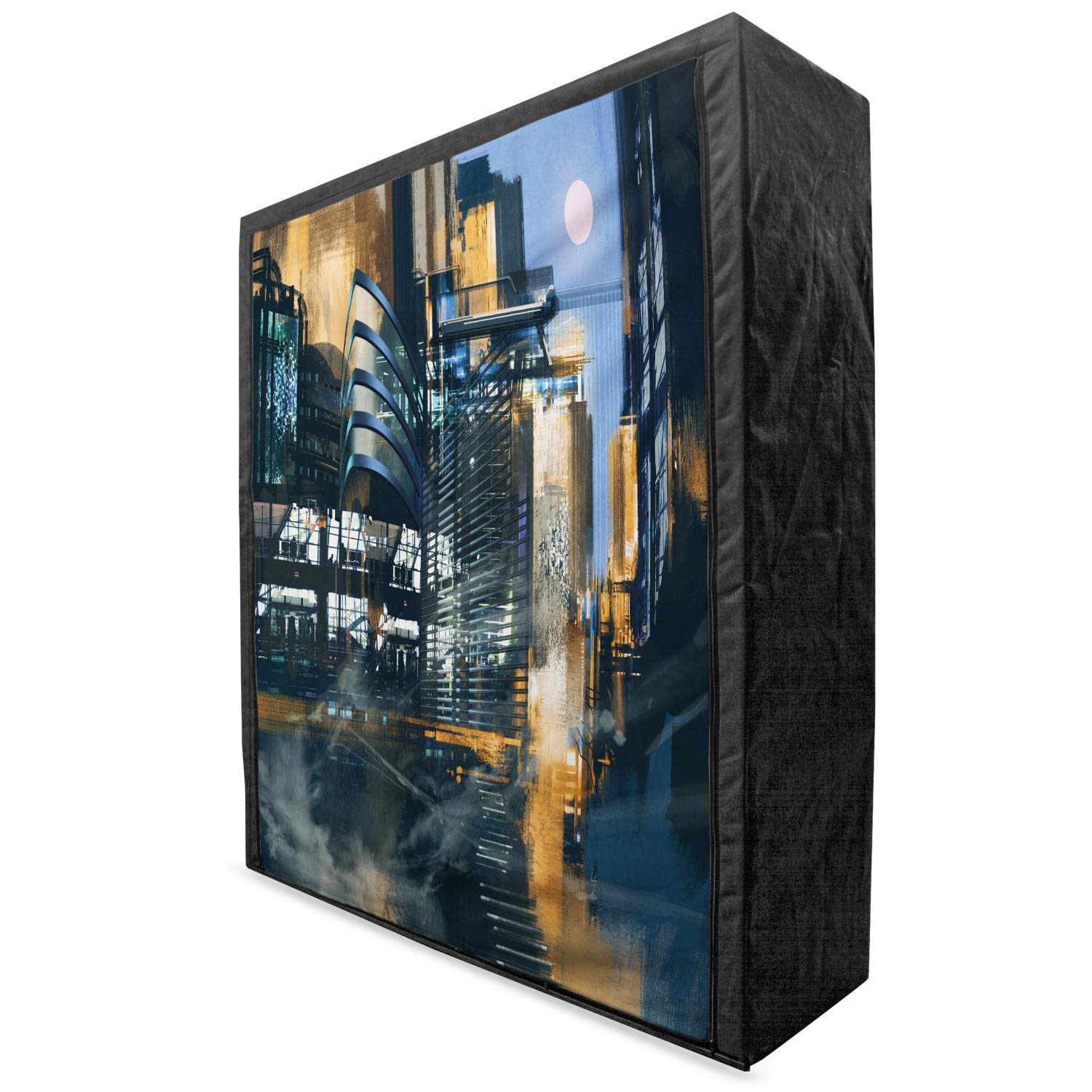 Ambesonne Futuristic Portable Fabric Wardrobe - Digital Paint Sci-Fi Cityscape Cyberpunk Design - 59