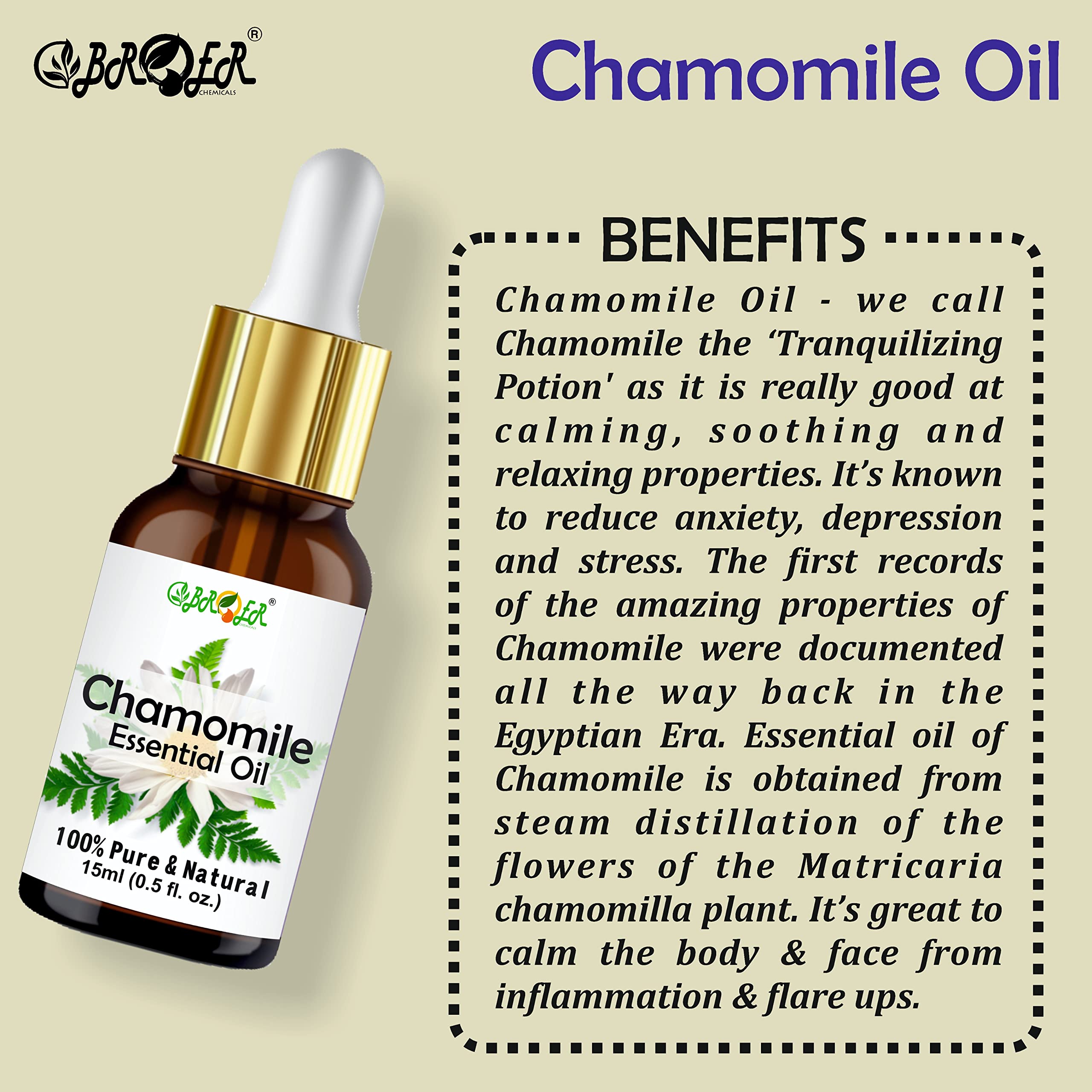 BROER Rosemary Essential Oil & Chamomile Essential Oil Set - 100% Pure Natural Undiluted for Hair Growth, Skin Moisturizing & Scalp Care (2x30ml) - Perfect for Aromatherapy, Massage & DIY Beauty Products