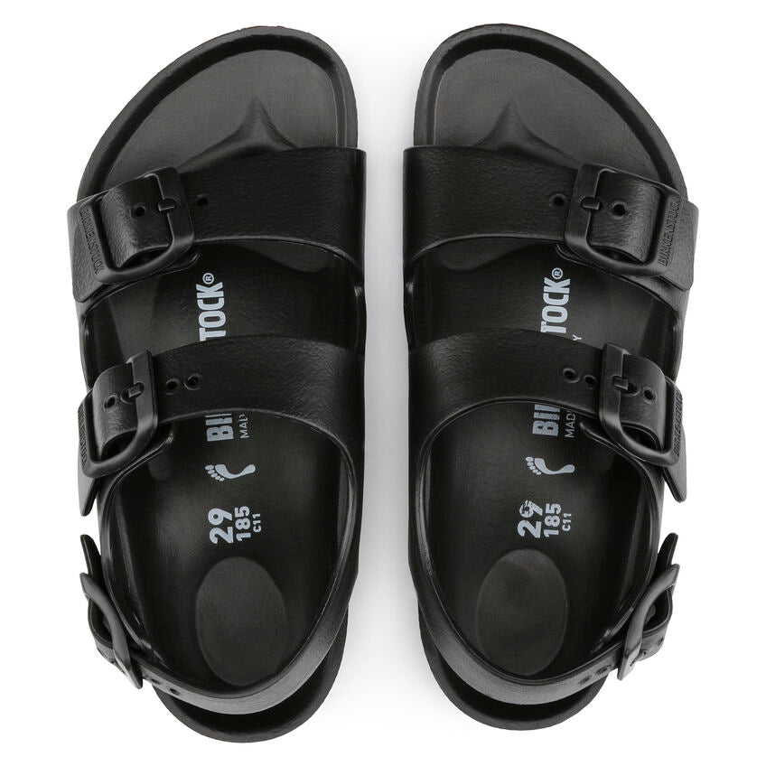 Birkenstock Kids Milano Essentials EVA Sandals - Black | Comfortable & Durable Waterproof Slides for Boys & Girls | Perfect for Beach, Pool, and Summer Outdoor Activities