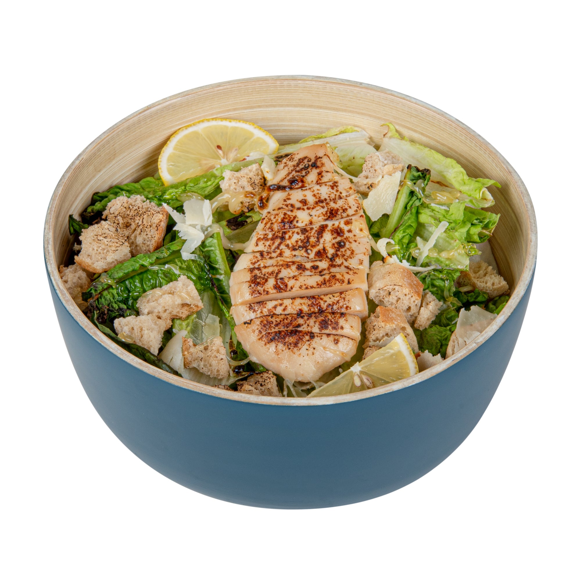Bambuddha 15 oz Round Blue Spun Bamboo Salad Bowl - 7.75