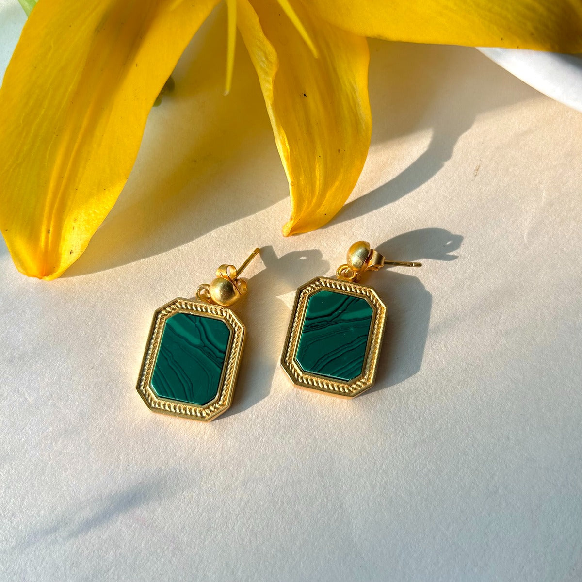 True Essence Malachite Pendant Necklace & Stud Earrings Set - Elegant Jewelry Gift for Women, Perfect for Parties, Weddings & Everyday Wear