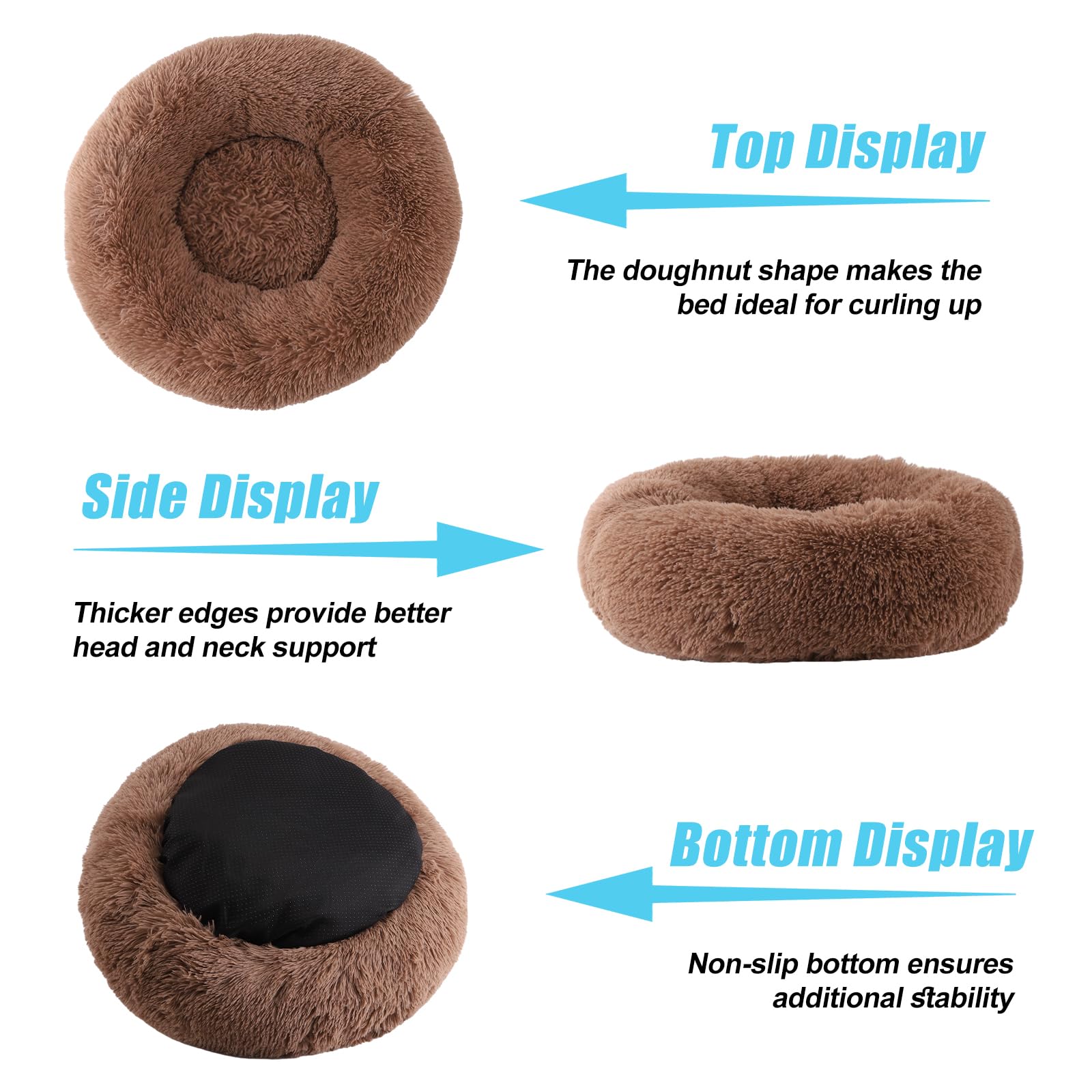 HYQ Small Dog Bed - Soft Fluffy Faux Fur Plush Washable Pet Bed for Small Dogs & Cats with Anti-Slip Bottom (Khaki, 20 Inch) - Perfect for Indoor Pets, Cozy Sleeping & Lounging in Living Room or Bedroom