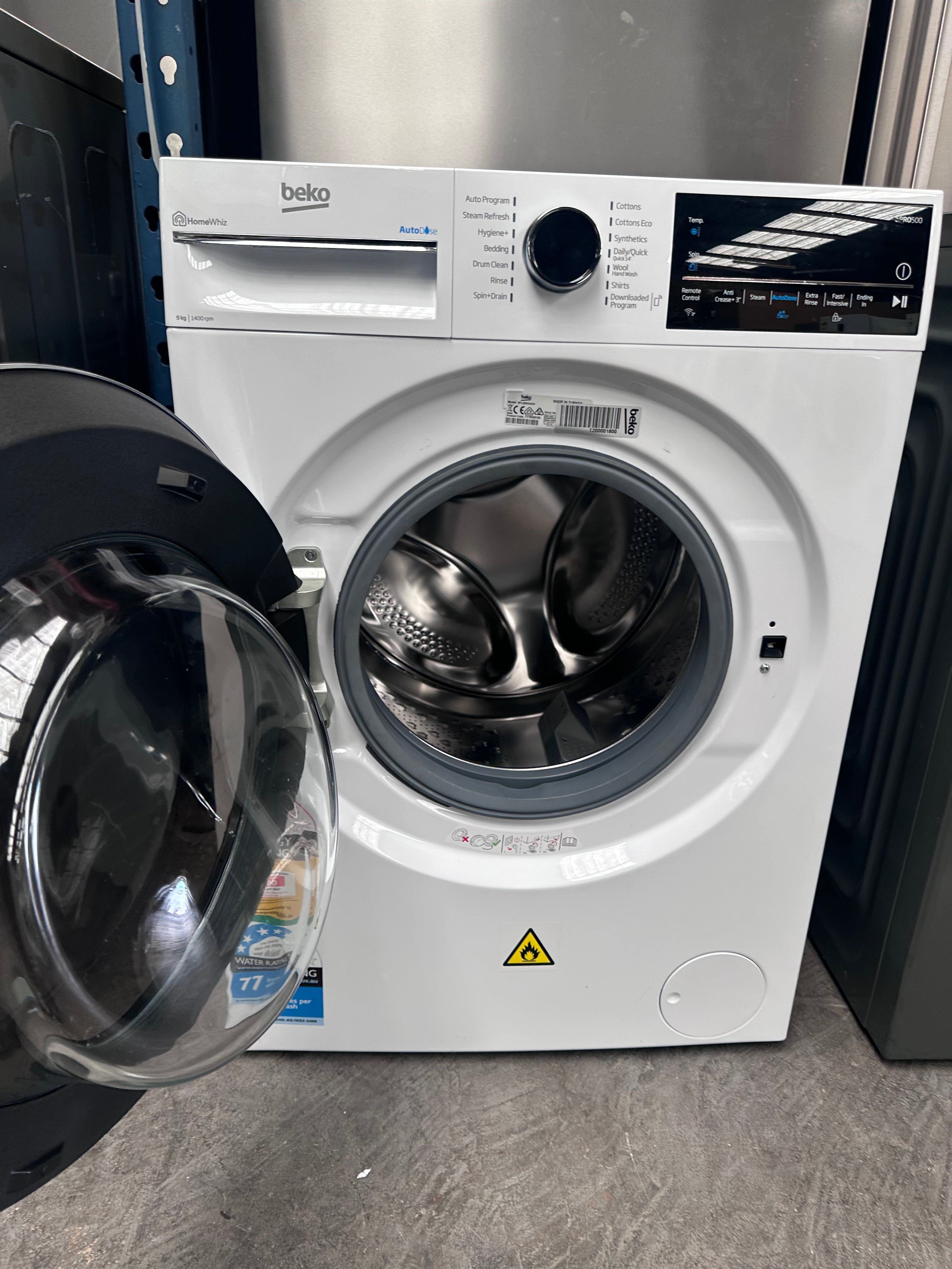 Beko 9kg Autodose WiFi Connected Washing Machine with Steam - BFLB904ADW [Factory Refurbished] - Perfect for Smart Homes & Laundry Rooms