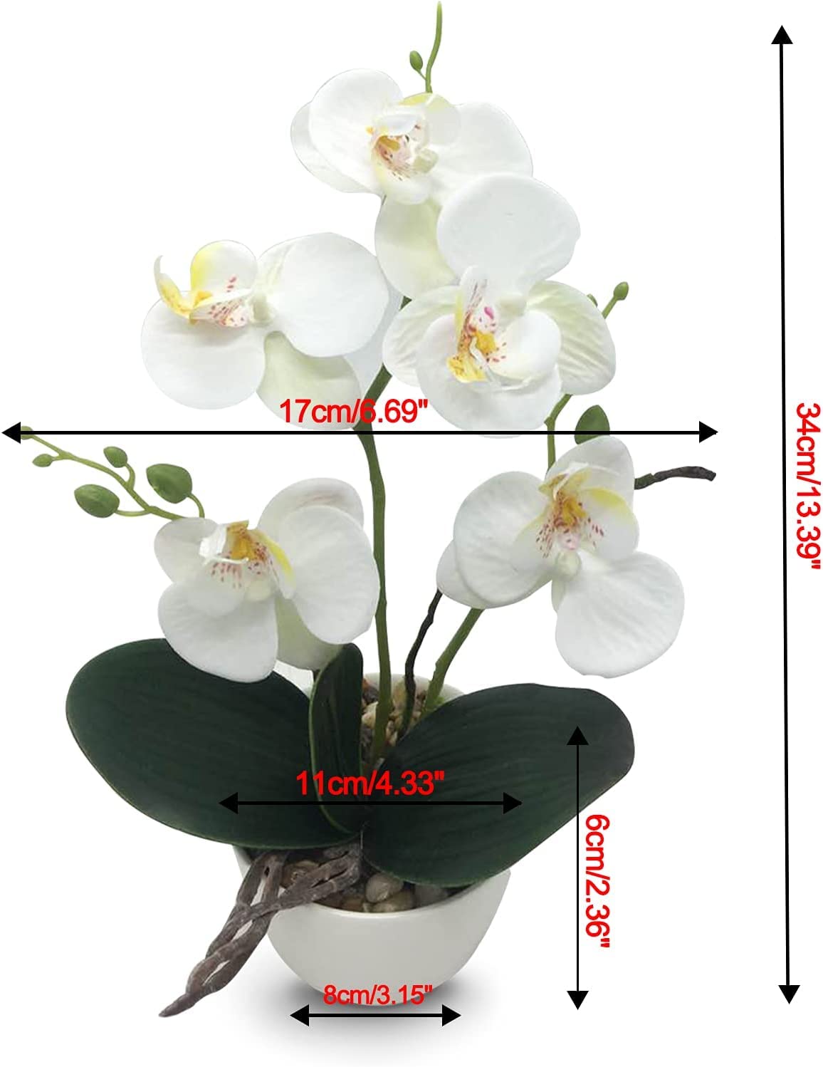 LOUHO Artificial Orchid Flowers with Vase - White Phalaenopsis Silk Flowers for Home Table Decor, Indoor Centerpieces, Office Desk & Wedding Arrangements - Faux Orchid Floral Arrangement in Pot for Living Room, Dining Table & Event Decor