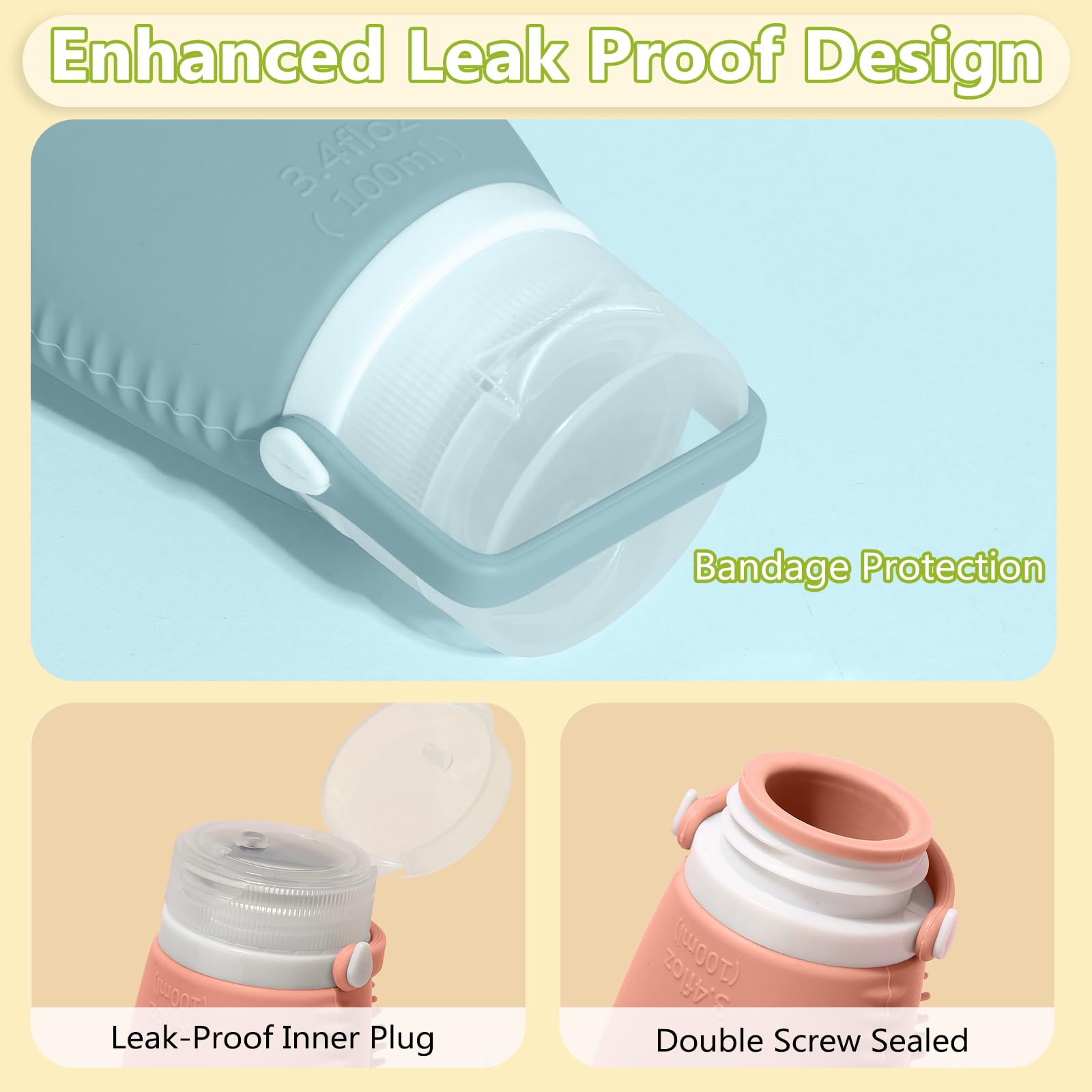 Leak Proof Silicone Travel Bottles with Scrubber - Refillable Toiletry Containers for Shampoo & Conditioner - TSA Approved Travel Accessories (Ocean Blue) - Perfect for Airplane Carry-On, Gym Bag & Vacation Essentials