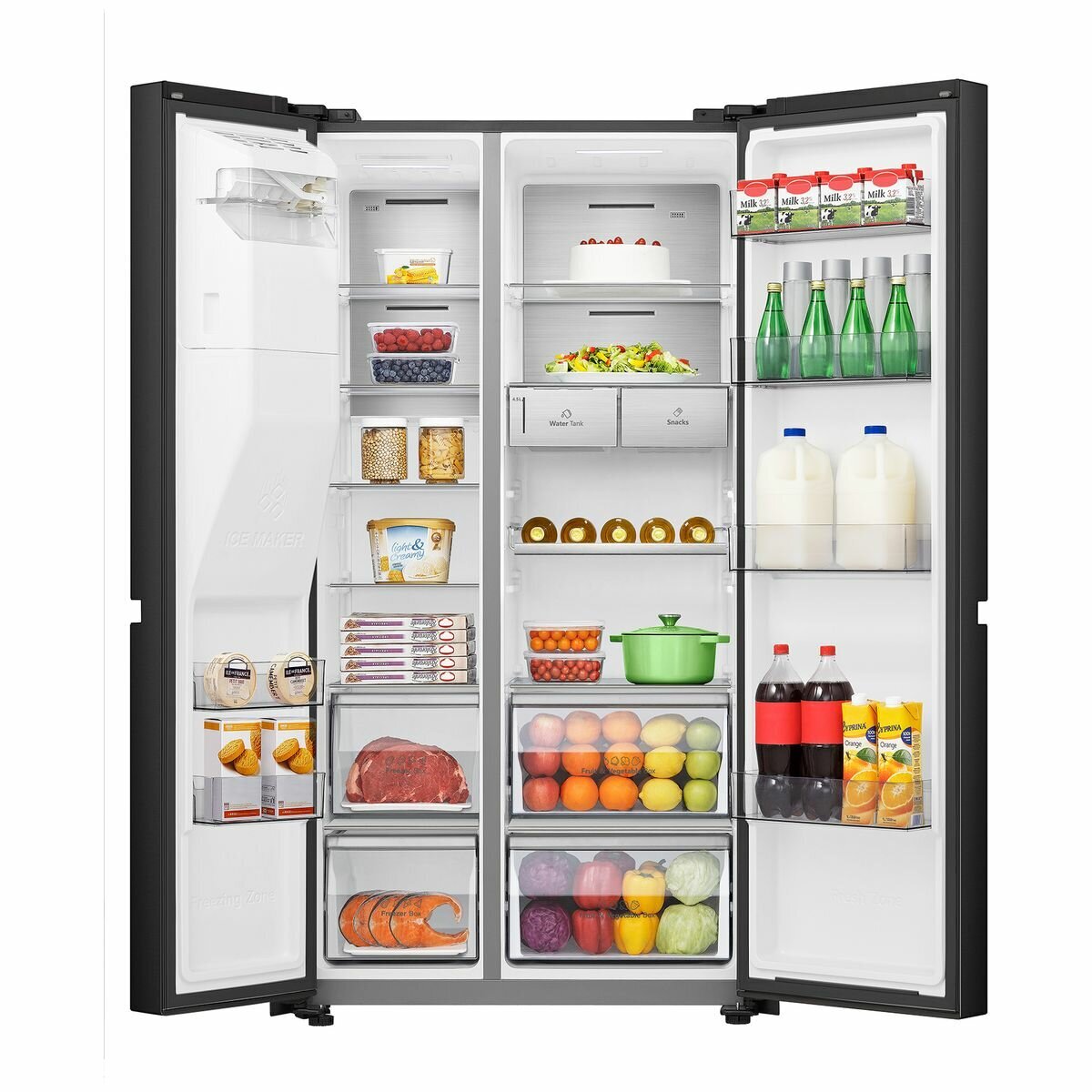 Hisense HRSBS632BW 632L Side by Side Refrigerator - Black Steel Finish, WiFi Connected, Non-Plumbed Ice & Water Dispenser | 3 Year Warranty | Perfect for Modern Kitchens, Large Families & Smart Home Integration