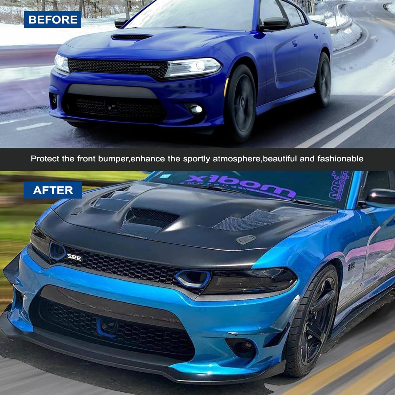 2015-2023 Dodge Charger SRT V1 Style Front Bumper Lip Spoiler - 3PCS ABS Plastic Splitter for Enhanced Aerodynamics & Aggressive Look - Perfect for Car Enthusiasts and Street Racing