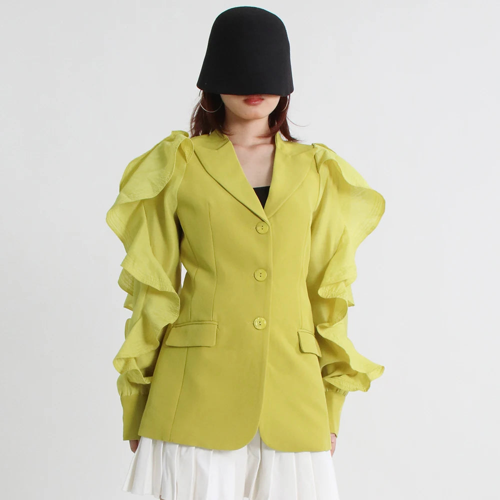 Women's Asymmetrical Slim Fit Blazer - Notched Collar Long Sleeve Single Breasted Solid Color Jacket for Office Work, Business Meetings & Formal Events