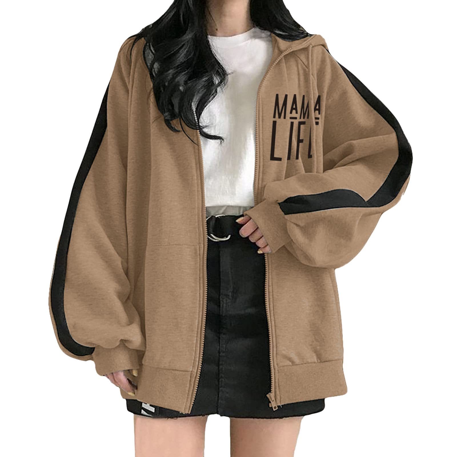 Women's Oversized Zip-Up Hoodie with Skeleton Print - Aesthetic Long Sleeve Sweatshirt for Casual Wear, Street Style & Loungewear