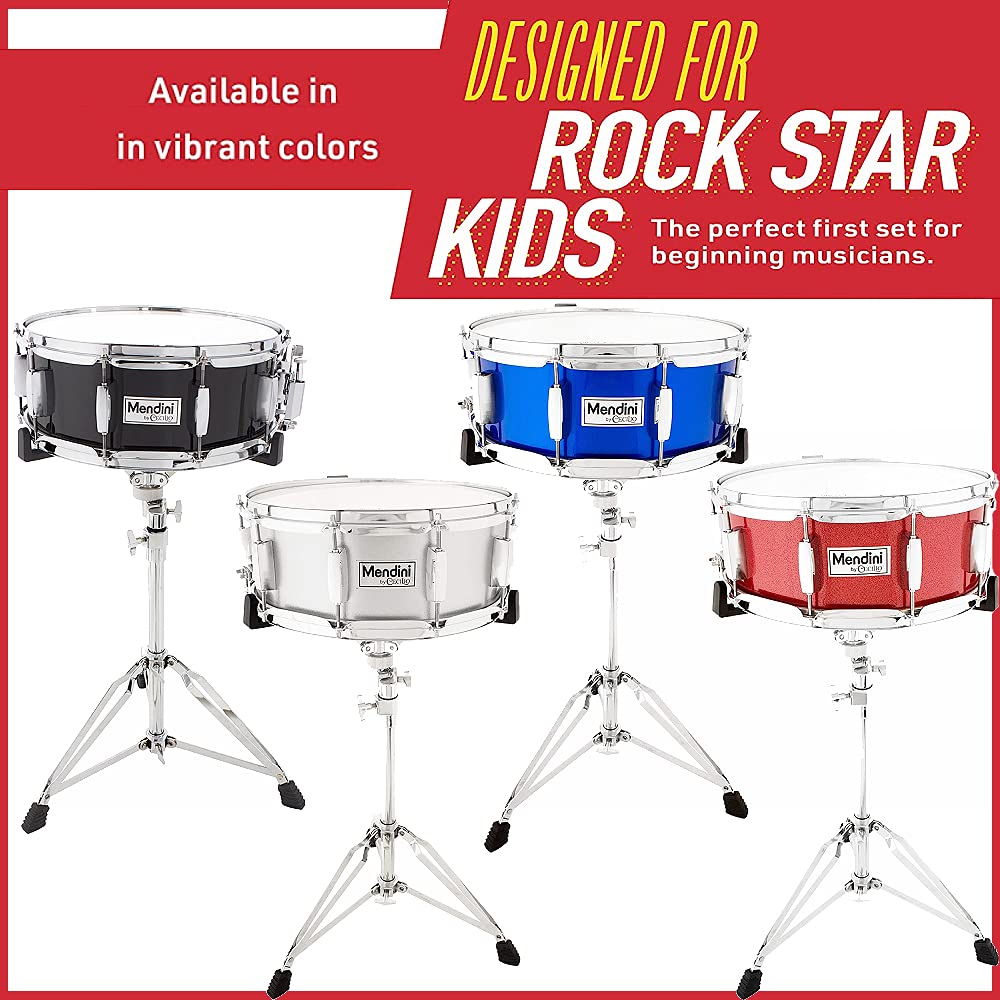 Mendini 14 x 5.5 Inch Black Snare Drum Set with Gig Bag, Drumsticks, Stand & Practice Pad - Perfect for Marching Band, School Students & Beginner Drum Practice - Ideal for Performances, Rehearsals & Home Practice