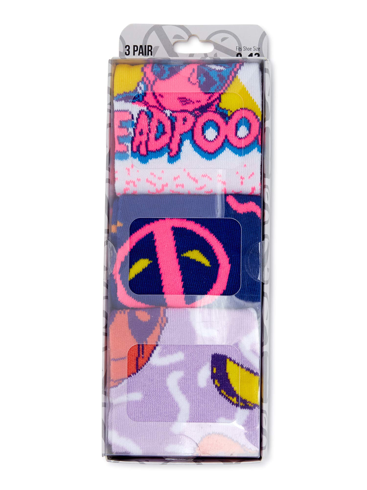 Marvel Deadpool Men's Neon 3-Pack Crew Socks - Superhero Comic Gift for Fans, Cosplay & Everyday Wear