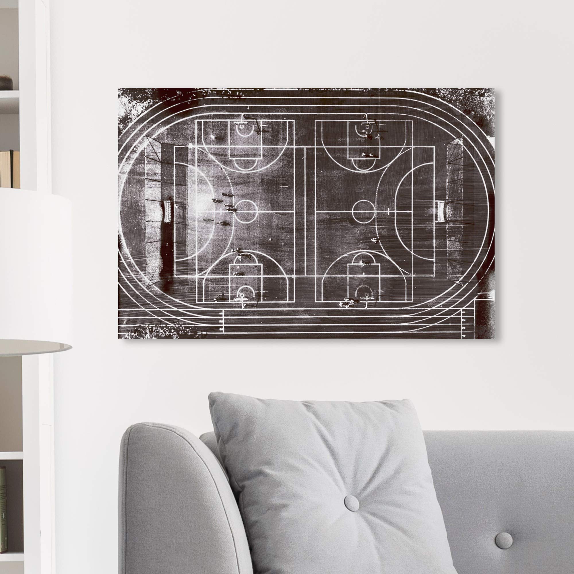 Wynwood Studio Track and Field Charcoal Wall Art Canvas Print - 30x20 Inches Black & White Sports Decor for Home, Office, Gym | Basketball Team & Athletic Themed Room Decoration
