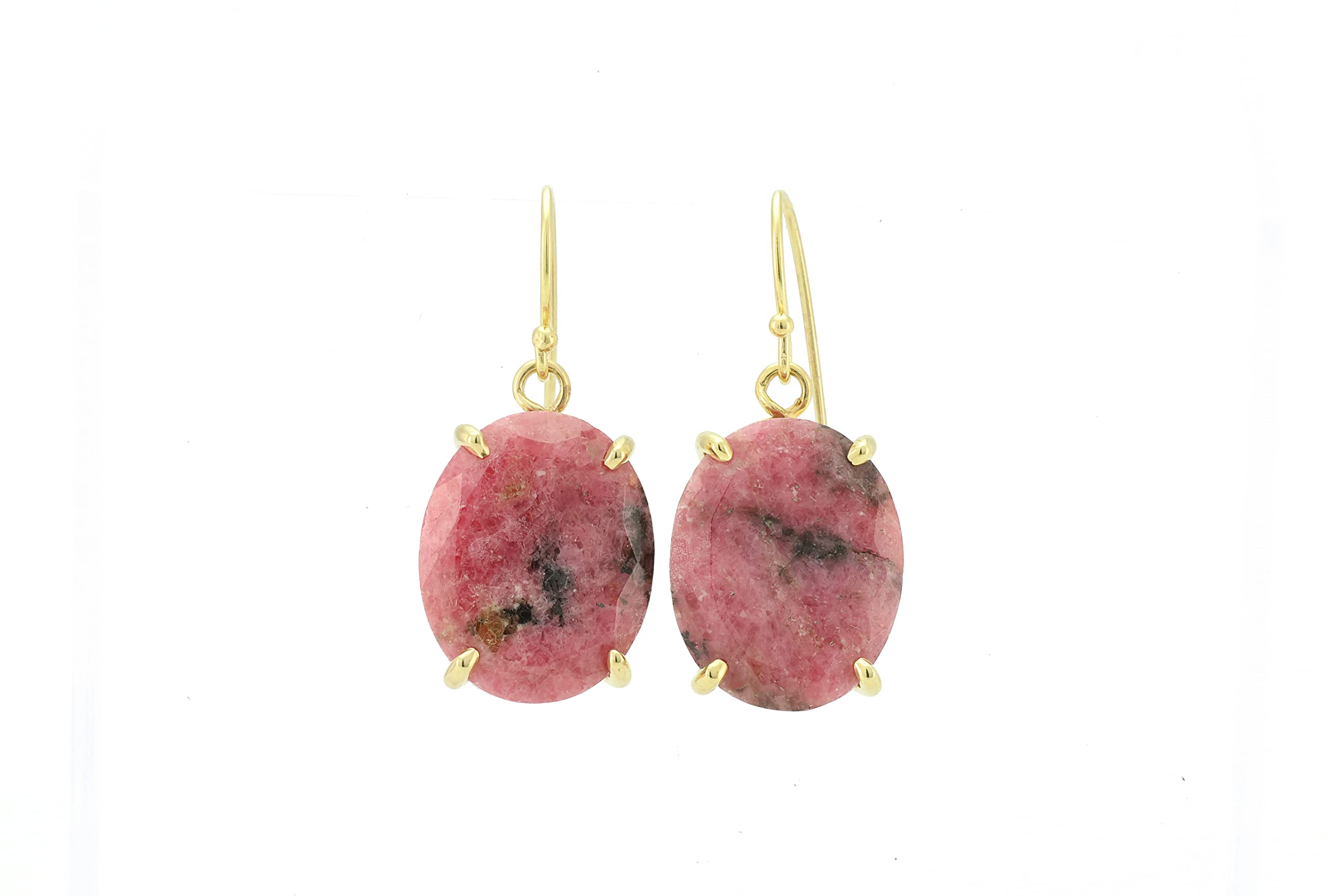 Handmade Rhodonite Gemstone Dangle Earrings - Oval Cut Gold Jewelry for Women - Customizable Statement Earrings with Metal & Shape Options - Perfect for Parties, Weddings & Everyday Wear