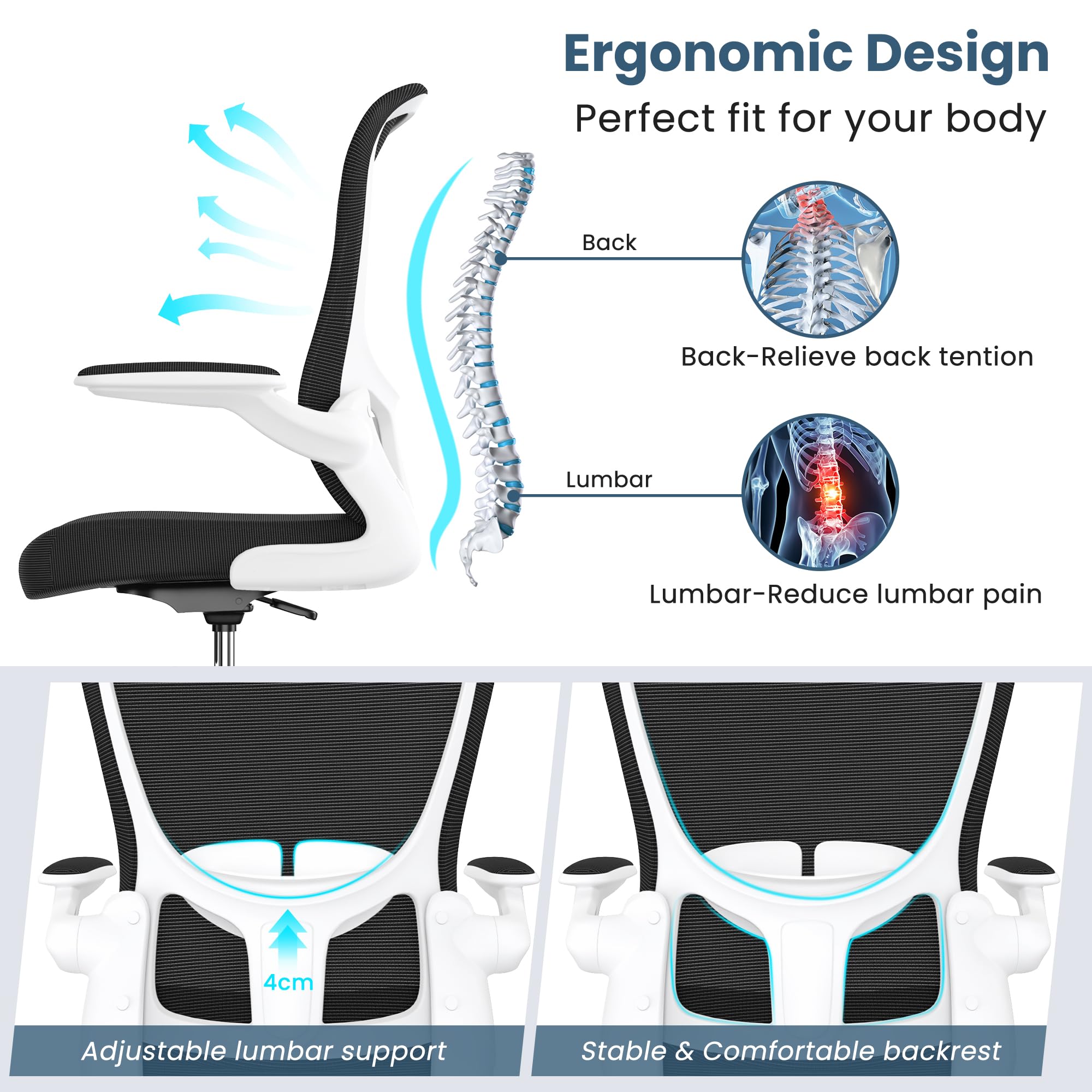 Ergonomic Drafting Chair with Flip-Up Armrests & Adjustable Footrest - Tall Office Chair for Standing Desks - Executive Computer Chair with Lumbar Support - Perfect for Architects, Designers & Home Office Workspaces