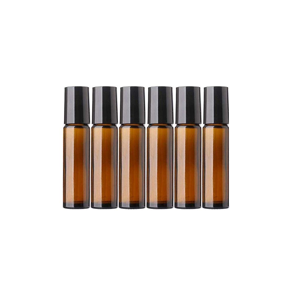 10ml Amber Glass Roll On Bottles with Black Cap - Essential Oil Bottles for Aromatherapy, Perfumes & DIY Blends | Refillable, Leak Proof & Eco-Friendly (Pack of 6) - Perfect for Travel, Gifts & Home Use