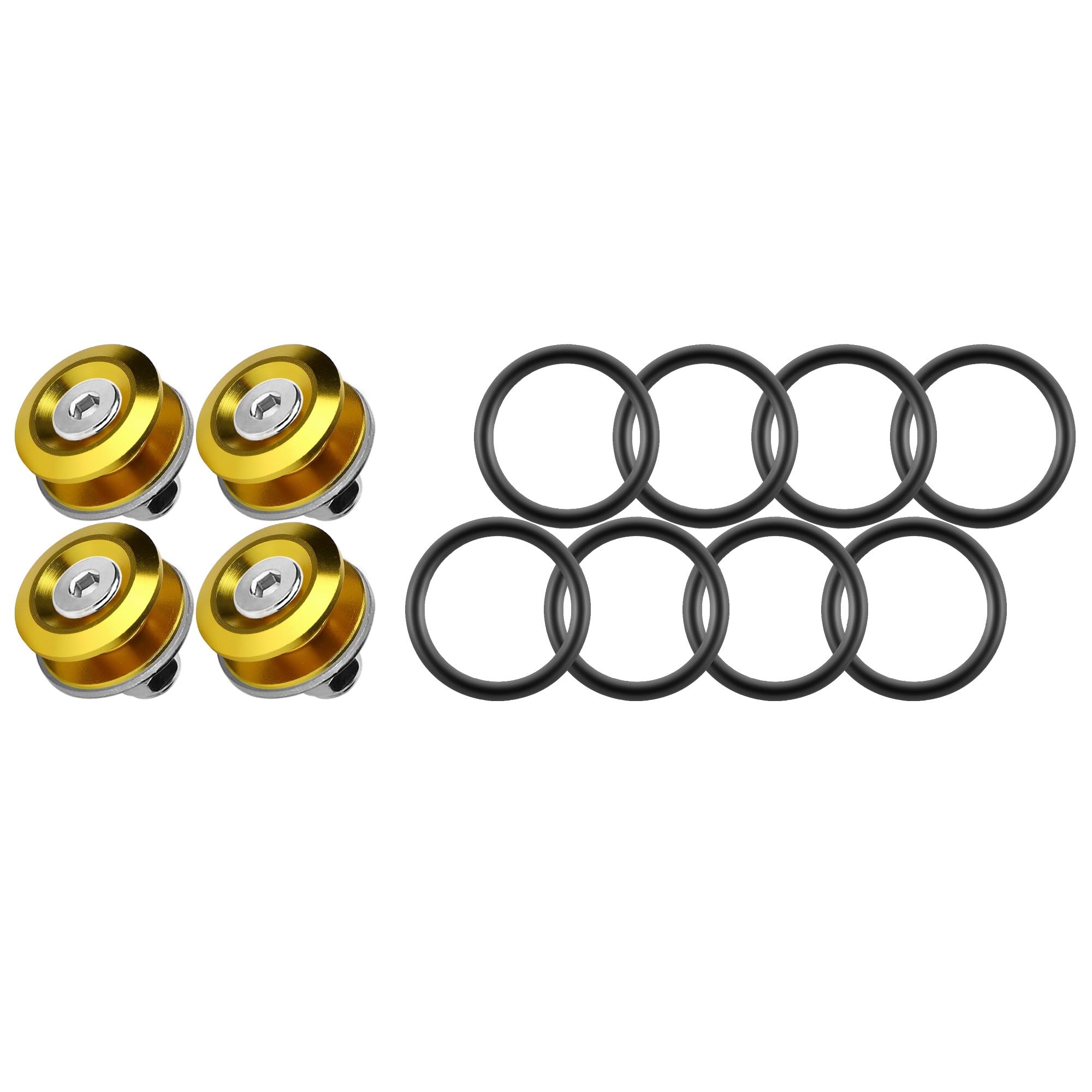 JDM Quick Release Bumper Fasteners Kit - 4 Piece Gold Front & Rear Bumper Clips with 8 O-Rings | Universal Car Body Accessories for Easy Bumper Installation & Removal | Perfect for JDM, Tuner & Custom Car Builds