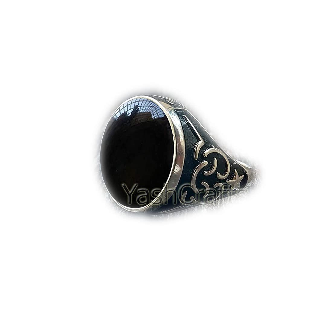 925 Sterling Silver Black Onyx Ring for Men - Handmade Arabic Style Statement Jewelry with Natural Round Cabochon Gemstone | Perfect Gift for Husband, Boyfriend & Special Occasions | Wedding, Anniversary & Formal Events