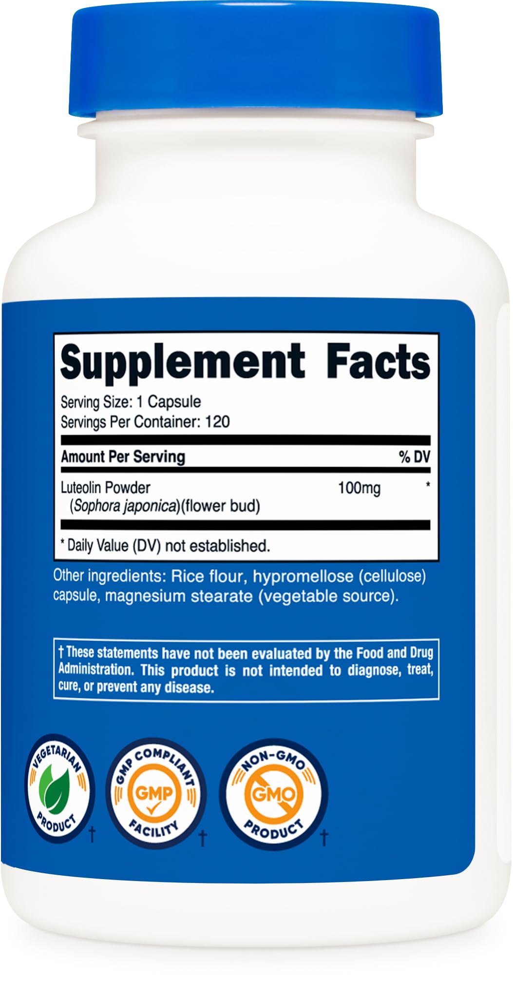 Nutricost Luteolin 100mg 120 Capsules - Vegetarian, Non-GMO, Gluten Free Supplement for Immune Support & Antioxidant Benefits - Perfect for Daily Wellness Routine