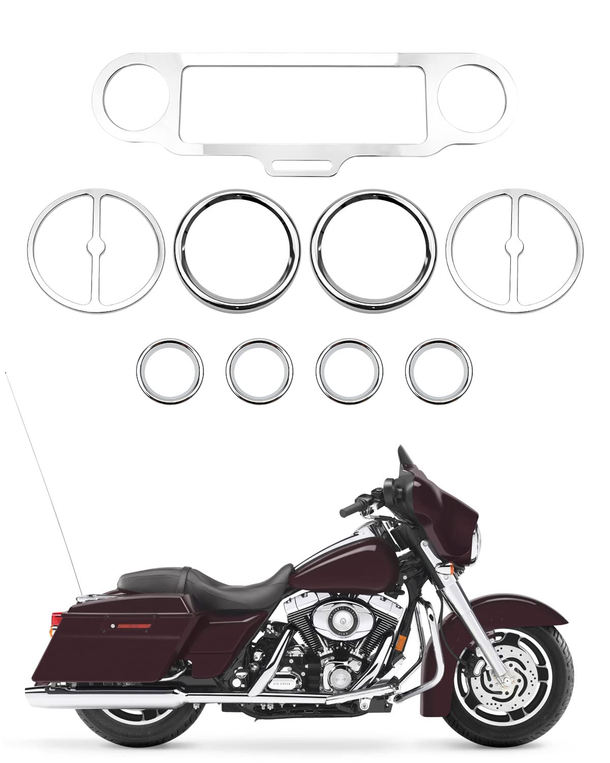 Harley Davidson Electra Street Road Glide 1986-2013 Stereo Accent Speedometer Speaker Trim Ring Kit - 9 Pcs Chrome Upgrade for Enhanced Bike Aesthetics & Audio Experience | Perfect for Custom Motorcycle Accessories & Road Trips