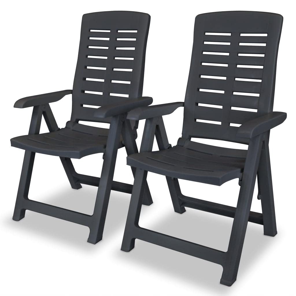 Foldable Outdoor Lounge Chair Set of 2 - Portable Reclining Patio Chairs for Backyard, Garden, Deck, Poolside & Camping - Durable Plastic Furniture in Anthracite Grey - Perfect for Relaxing, Sunbathing & Outdoor Gatherings