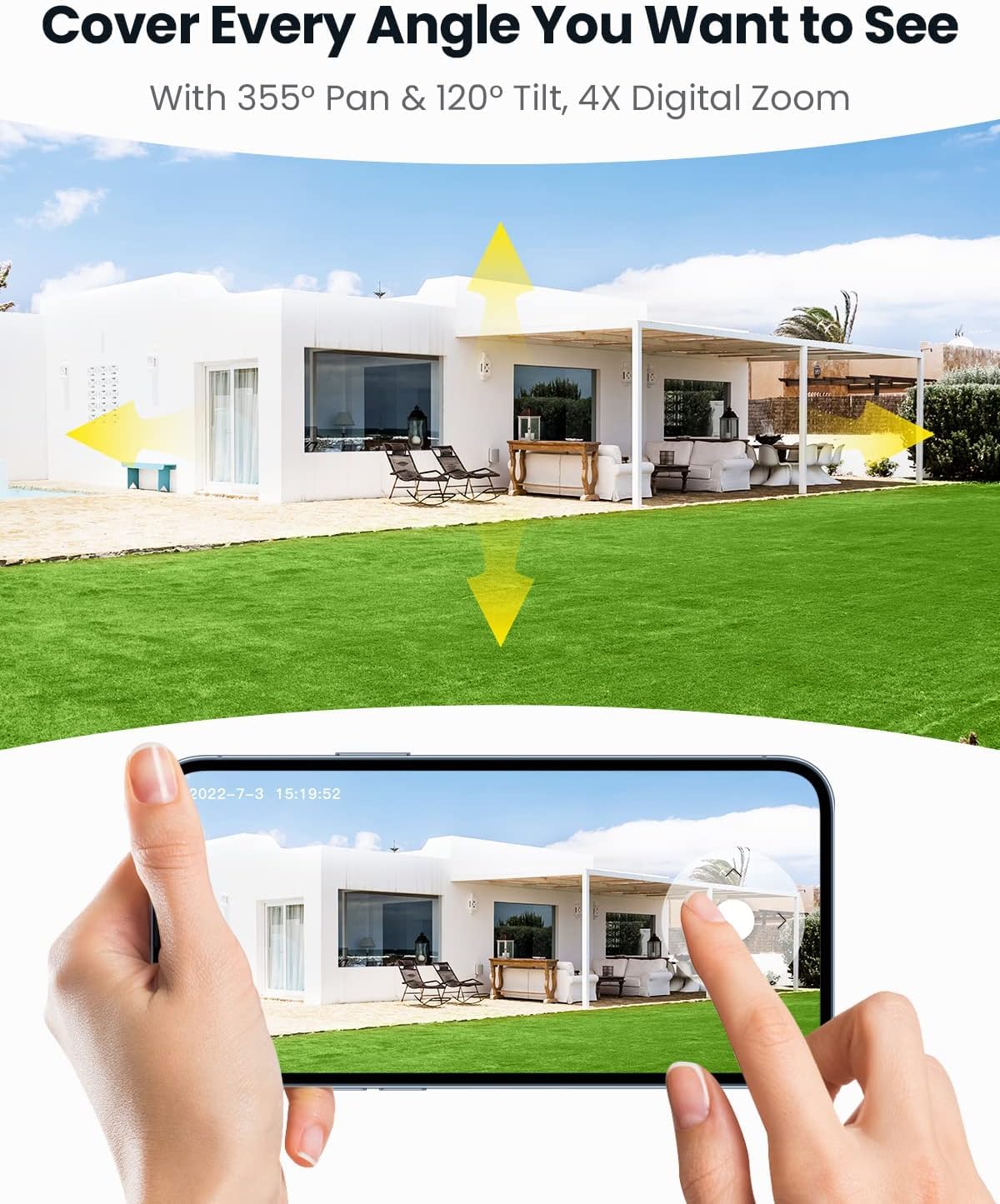 ieGeek 2K Solar Security Camera Wireless Outdoor - 360° PTZ WiFi Battery Home Surveillance System with AI Motion Detection, Smart Siren & 3MP Color Night Vision | Weatherproof for Yard, Garage & Driveway Protection | 2-Way Audio & App Alerts