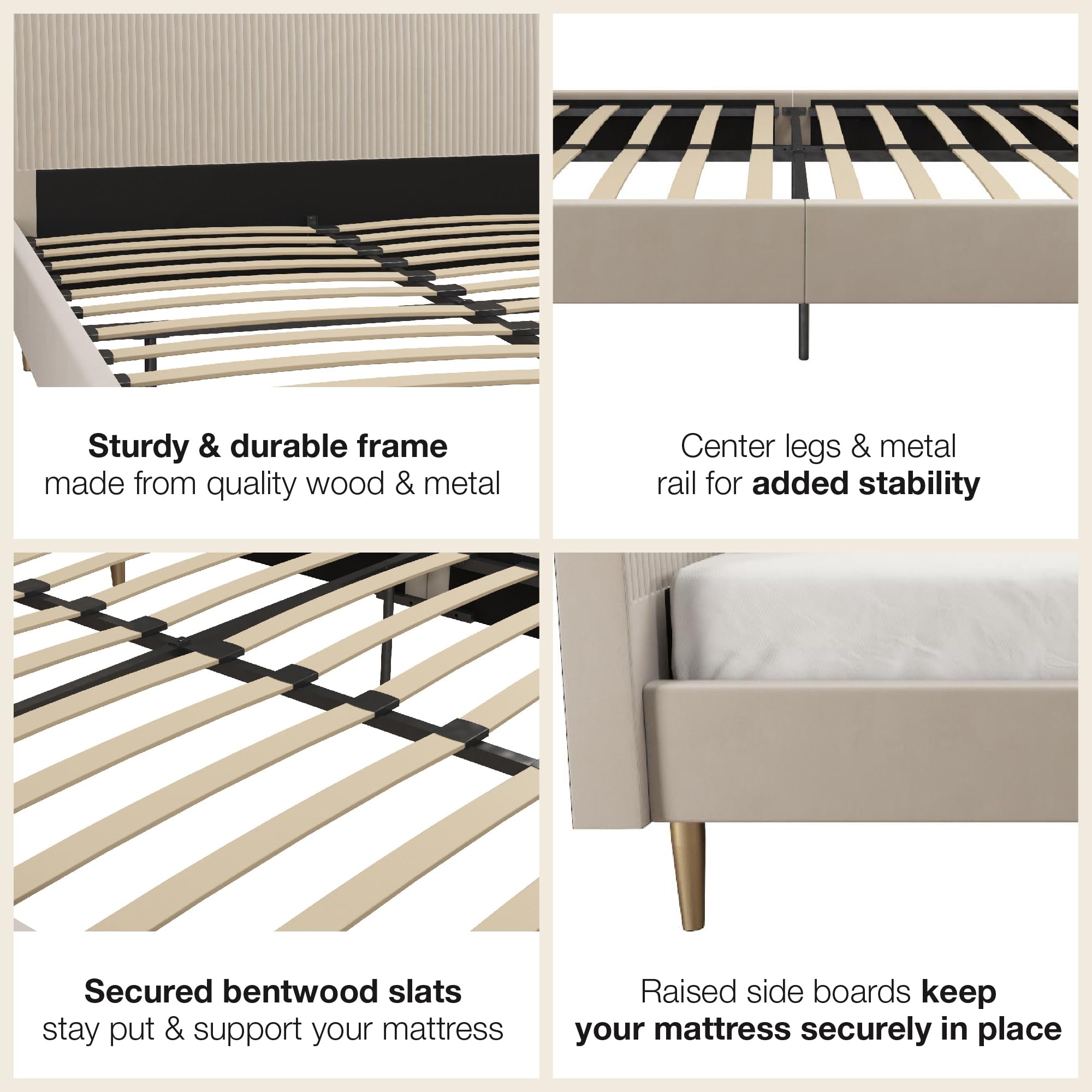 Mr. Kate Daphne Upholstered Bed with Headboard & Modern Platform Frame - Full Size Ivory Velvet Bedroom Furniture for Master & Guest Rooms