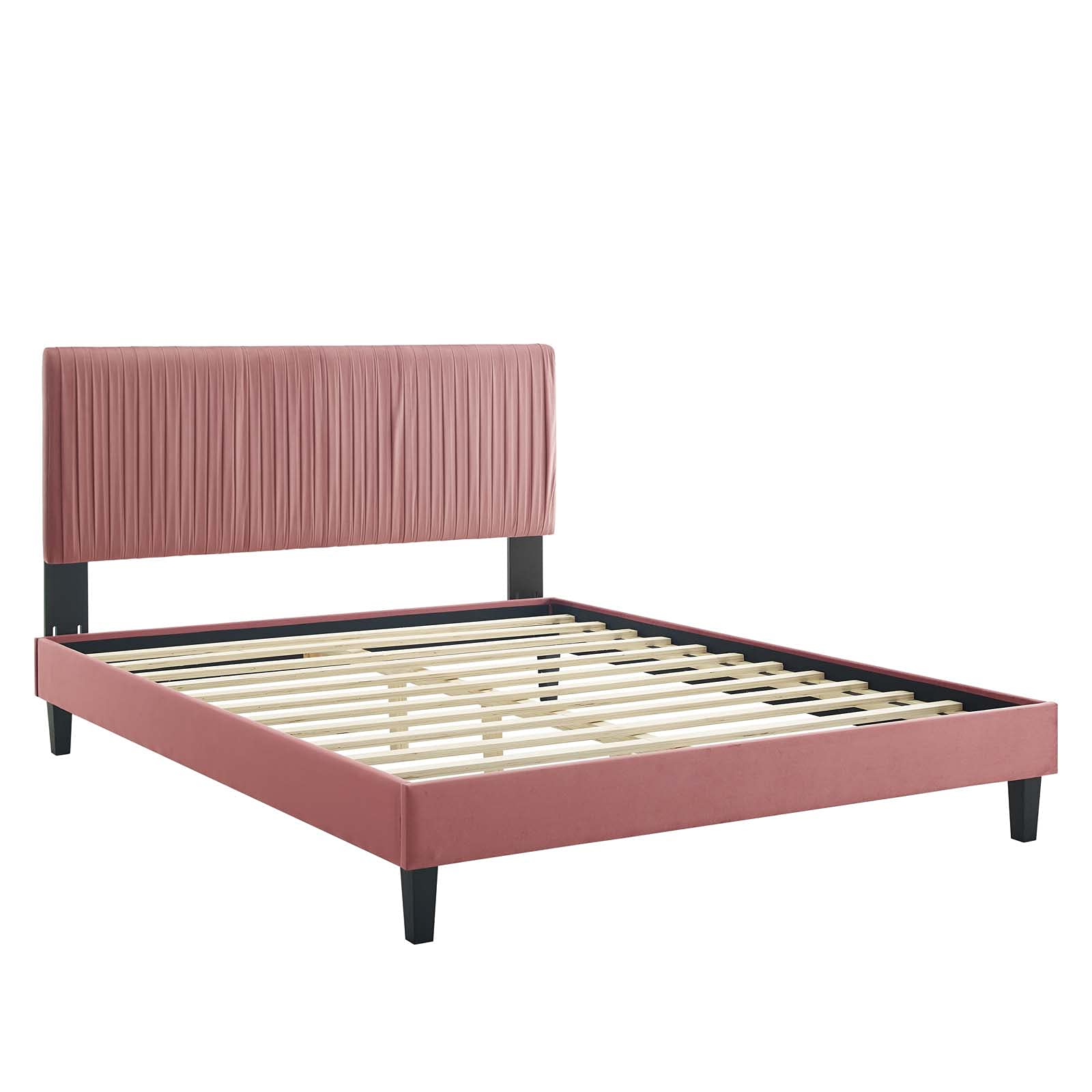 Modway Peyton Performance Velvet Queen Platform Bed Frame - Dusty Rose Upholstered Bed with Wooden Slats | Perfect for Modern Bedrooms & Master Suites